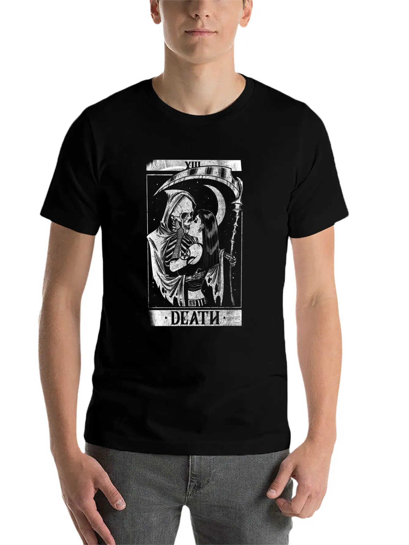 Blackcraft Death The Grim Reaper Kiss Tarot Card Unisex Short Sleeve Soft Cotton T-Shirt – Casual Everyday Wear