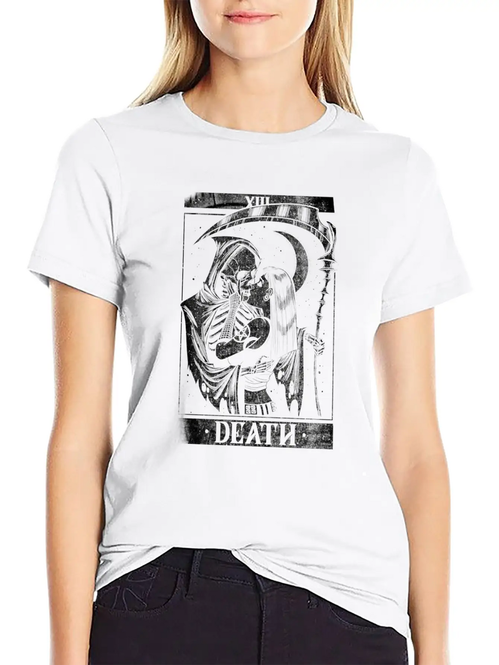 Blackcraft Death The Grim Reaper Kiss Tarot Card Unisex Short Sleeve Soft Cotton T-Shirt – Casual Everyday Wear