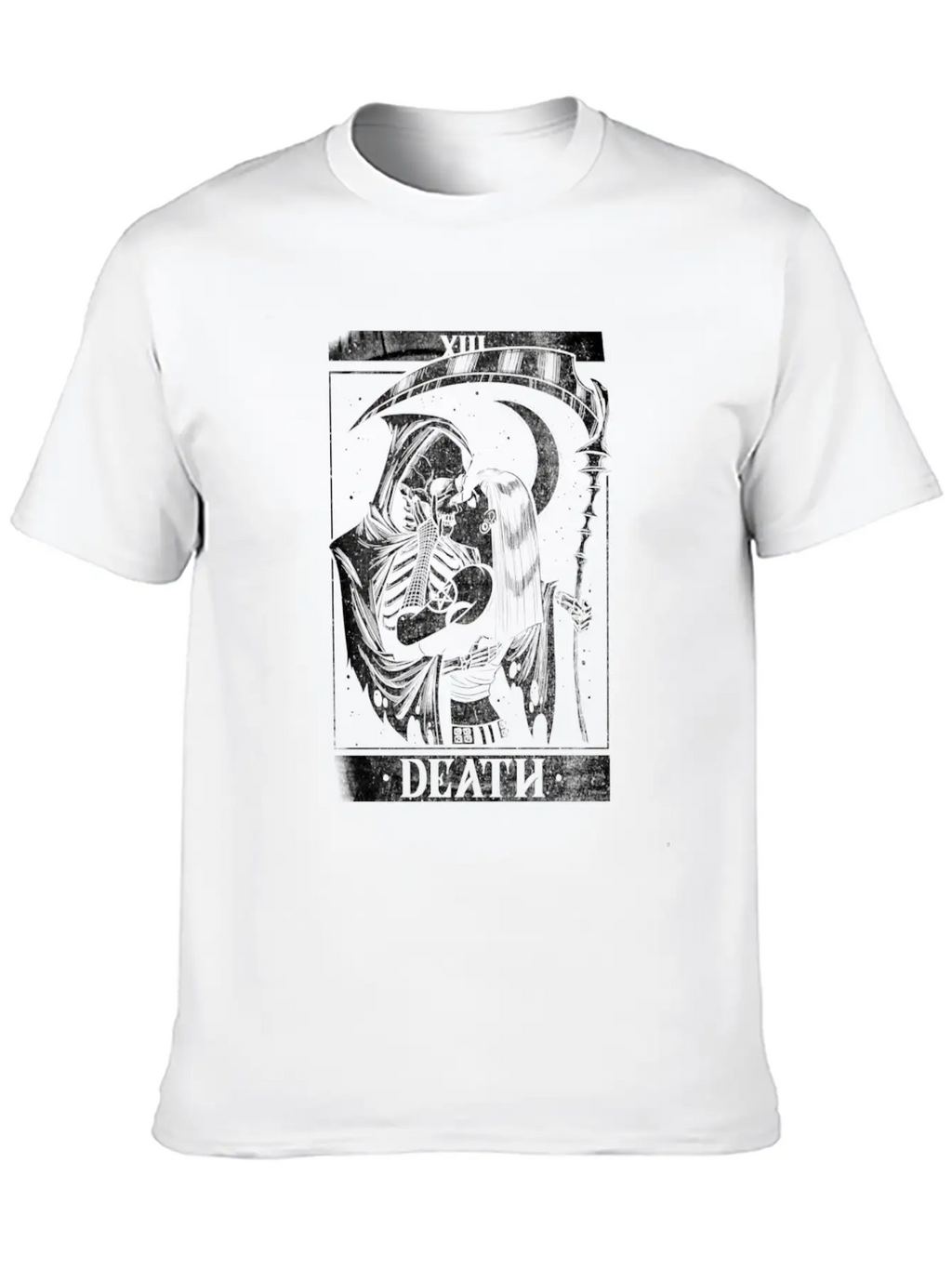 Blackcraft Death The Grim Reaper Kiss Tarot Card Unisex Short Sleeve Soft Cotton T-Shirt – Casual Everyday Wear