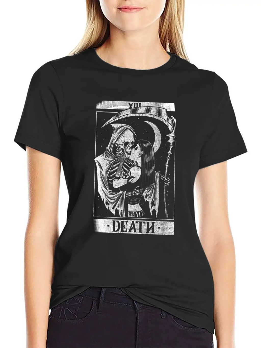 Blackcraft Death The Grim Reaper Kiss Tarot Card Unisex Short Sleeve Soft Cotton T-Shirt – Casual Everyday Wear