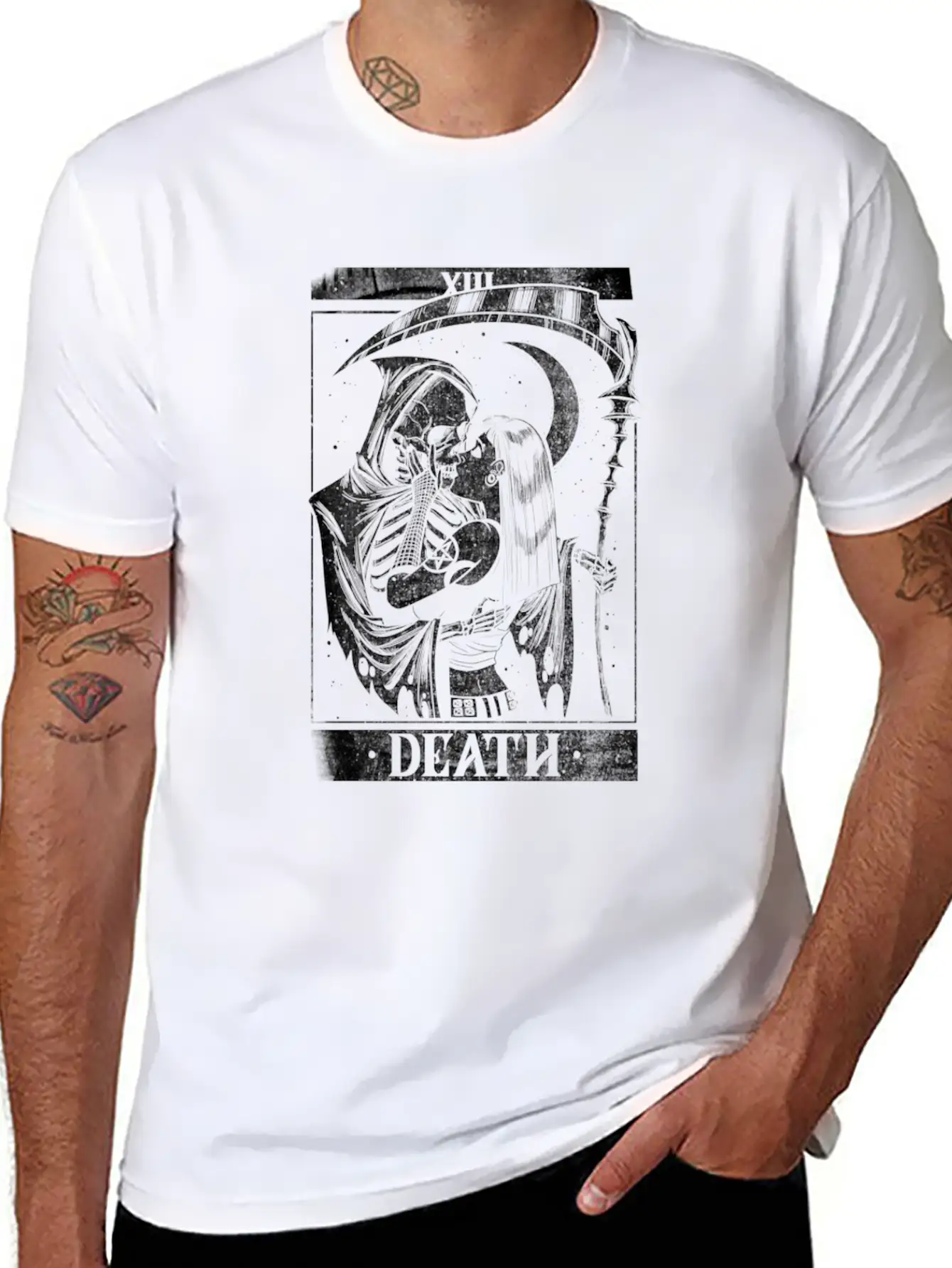 Blackcraft Death The Grim Reaper Kiss Tarot Card Unisex Short Sleeve Soft Cotton T-Shirt – Casual Everyday Wear