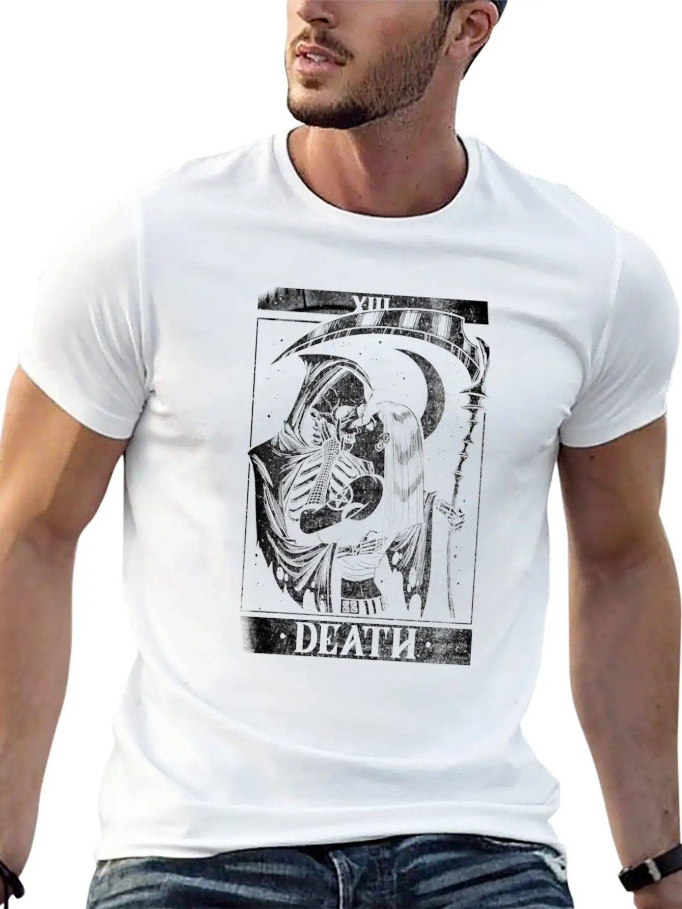 Blackcraft Death The Grim Reaper Kiss Tarot Card Unisex Short Sleeve Soft Cotton T-Shirt – Casual Everyday Wear