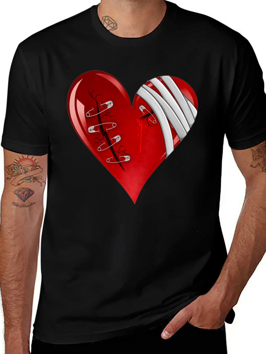 Bleeding Cut Open Broken Heart Valentine Unisex Short Sleeve Soft Cotton T-Shirt – Casual Everyday Wear