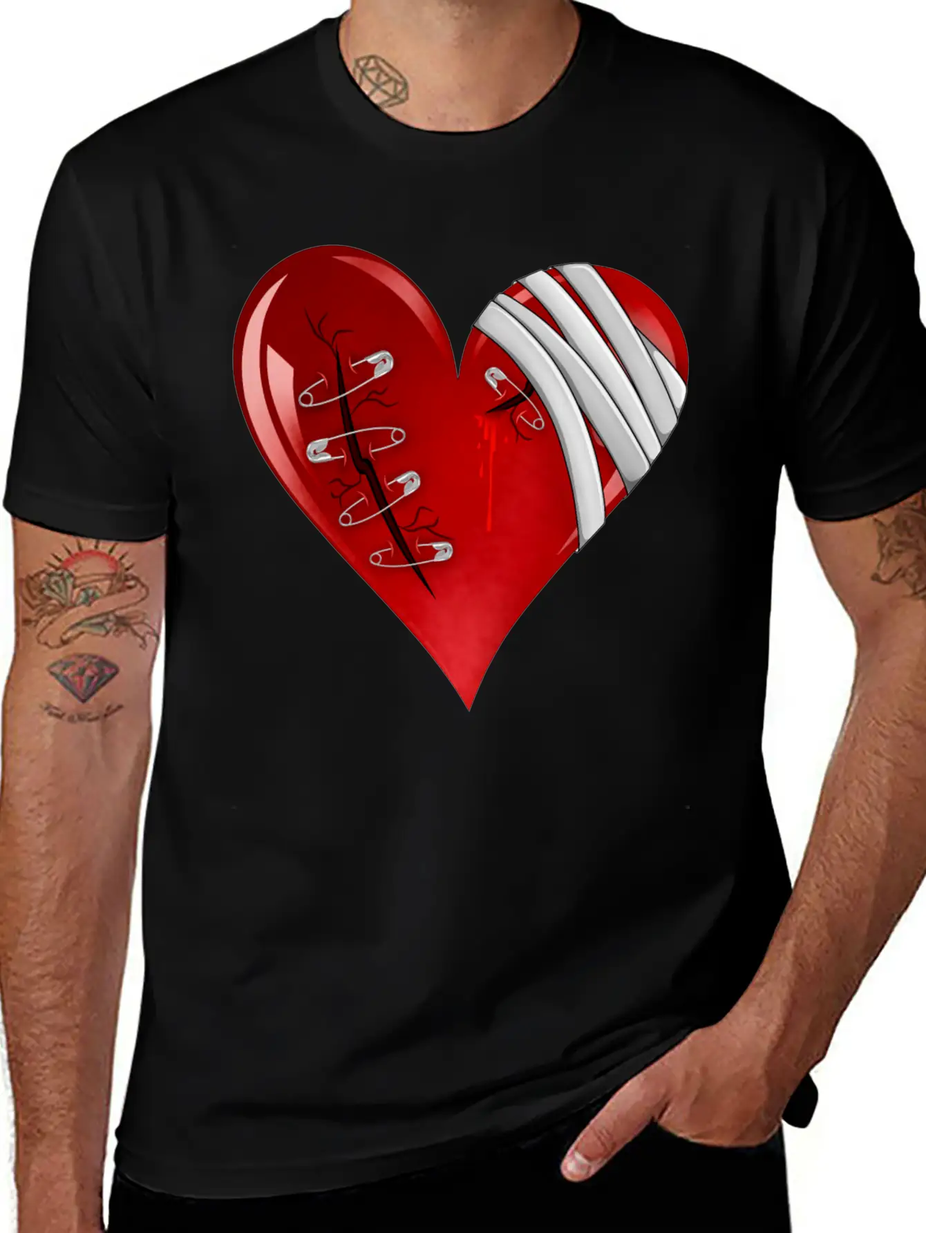 Bleeding Cut Open Broken Heart Valentine Unisex Short Sleeve Soft Cotton T-Shirt – Casual Everyday Wear
