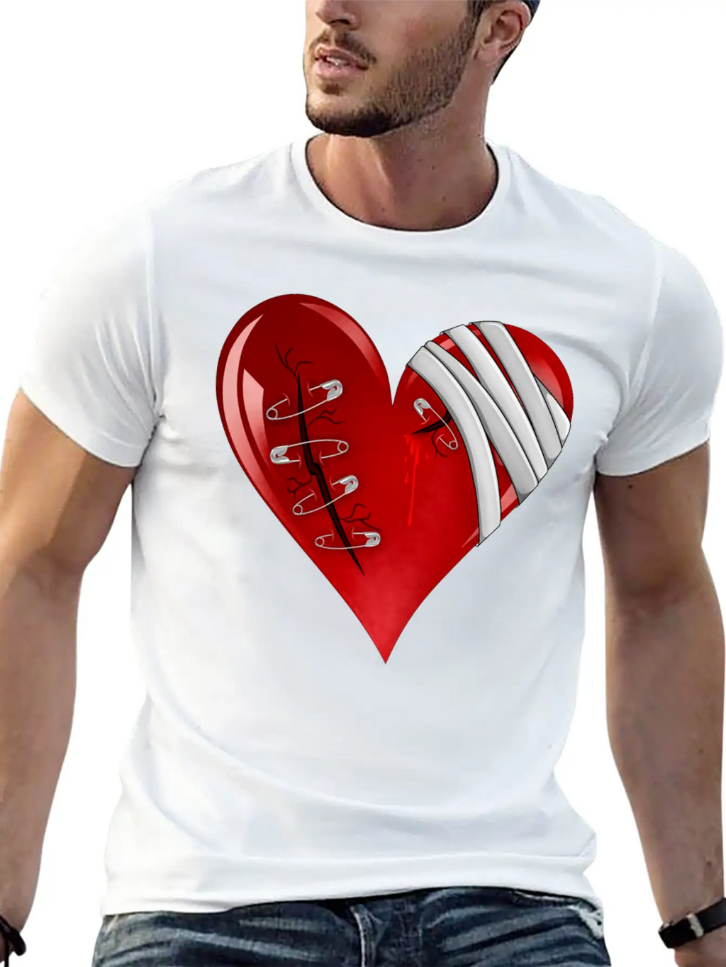 Bleeding Cut Open Broken Heart Valentine Unisex Short Sleeve Soft Cotton T-Shirt – Casual Everyday Wear