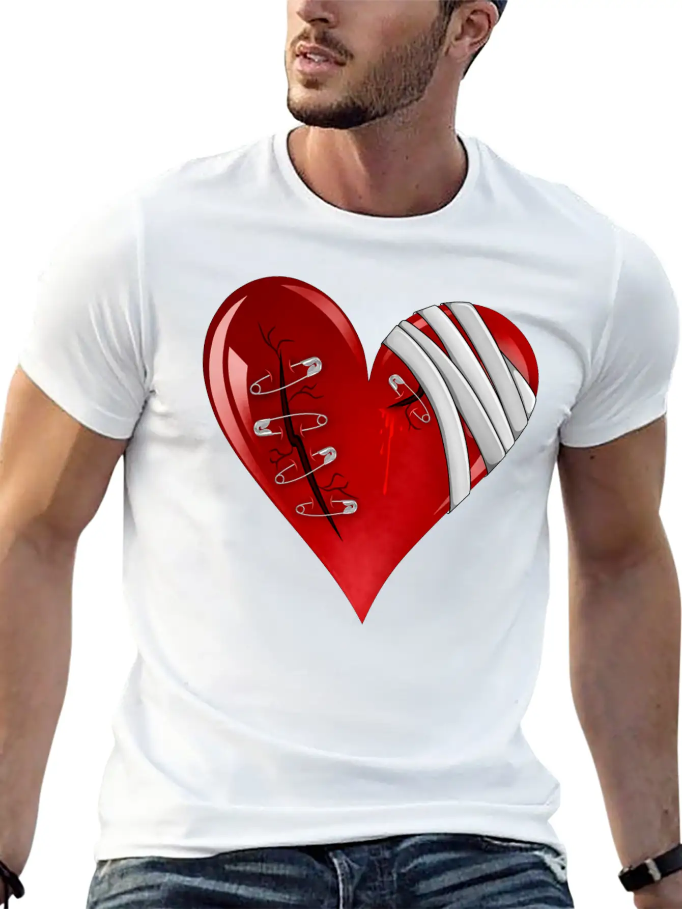 Bleeding Cut Open Broken Heart Valentine Unisex Short Sleeve Soft Cotton T-Shirt – Casual Everyday Wear