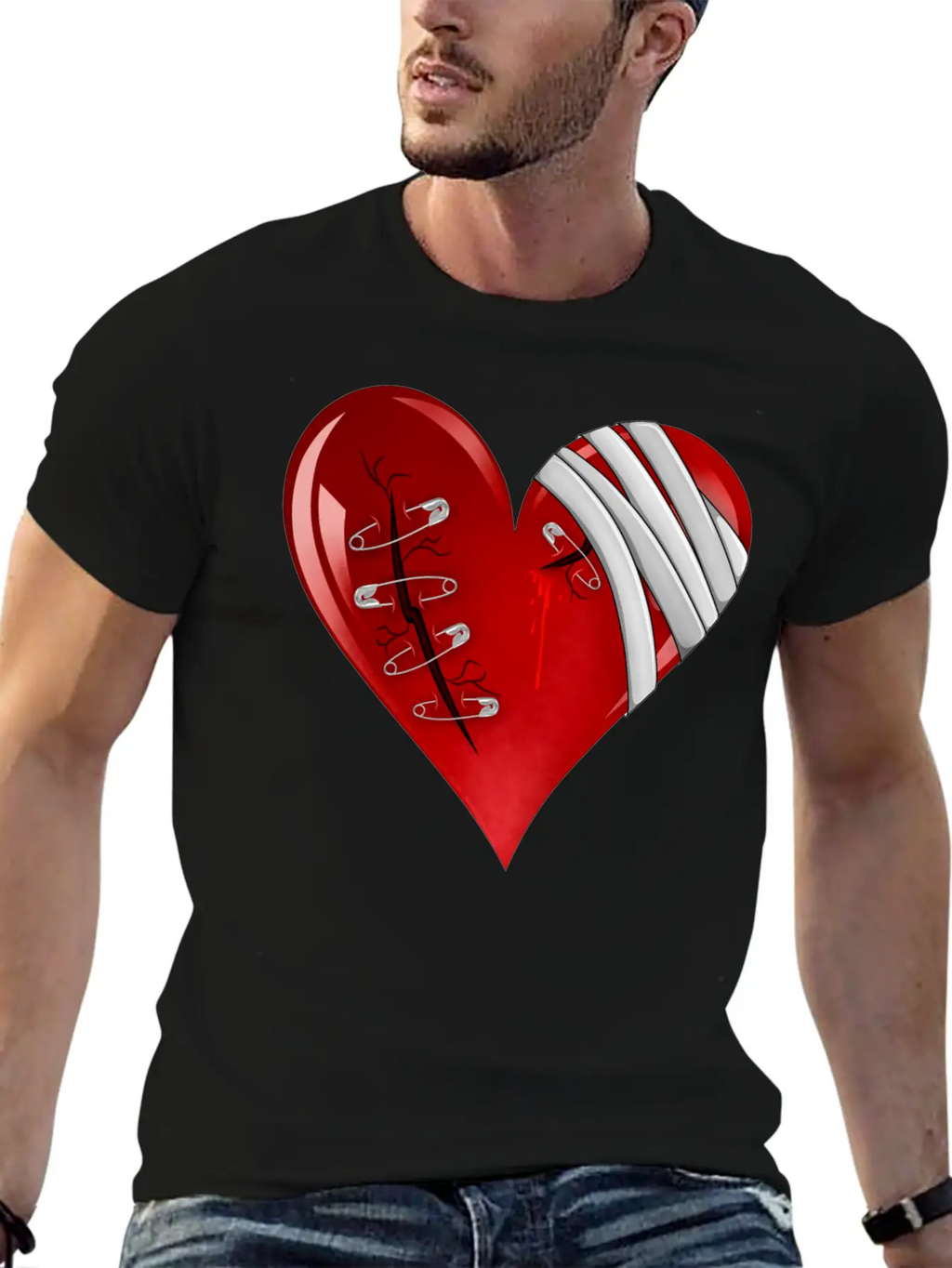 Bleeding Cut Open Broken Heart Valentine Unisex Short Sleeve Soft Cotton T-Shirt – Casual Everyday Wear