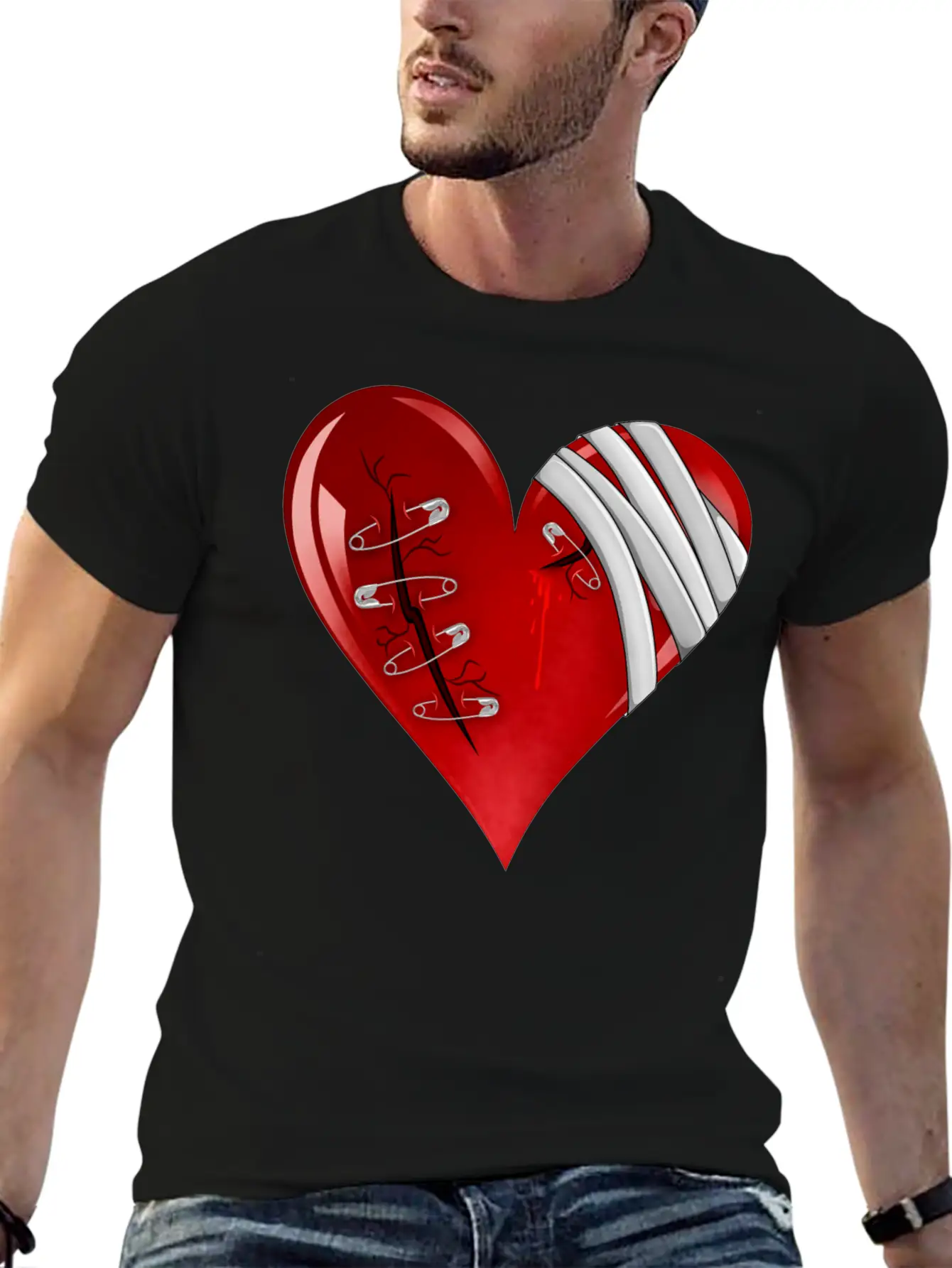 Bleeding Cut Open Broken Heart Valentine Unisex Short Sleeve Soft Cotton T-Shirt – Casual Everyday Wear