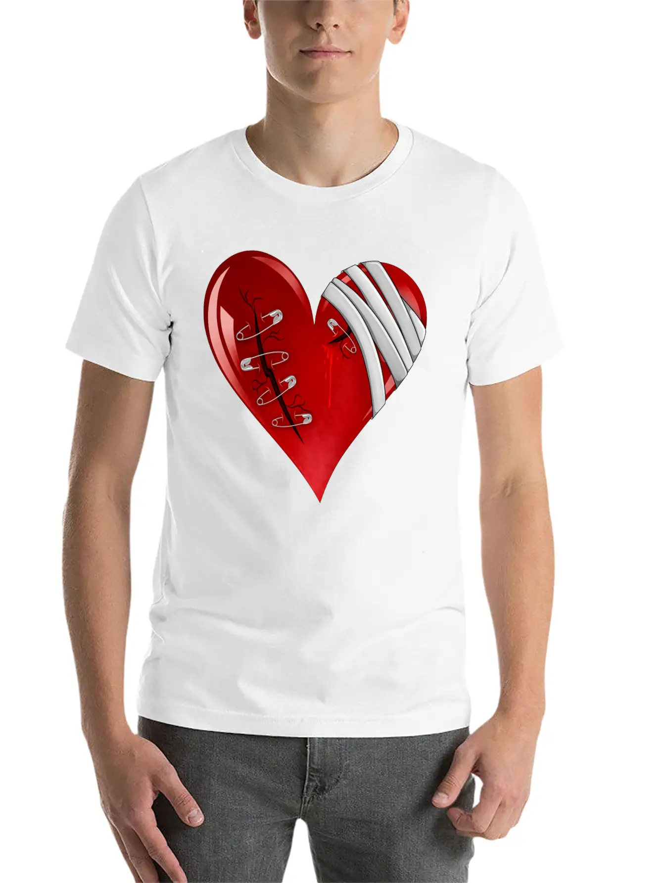 Bleeding Cut Open Broken Heart Valentine Unisex Short Sleeve Soft Cotton T-Shirt – Casual Everyday Wear