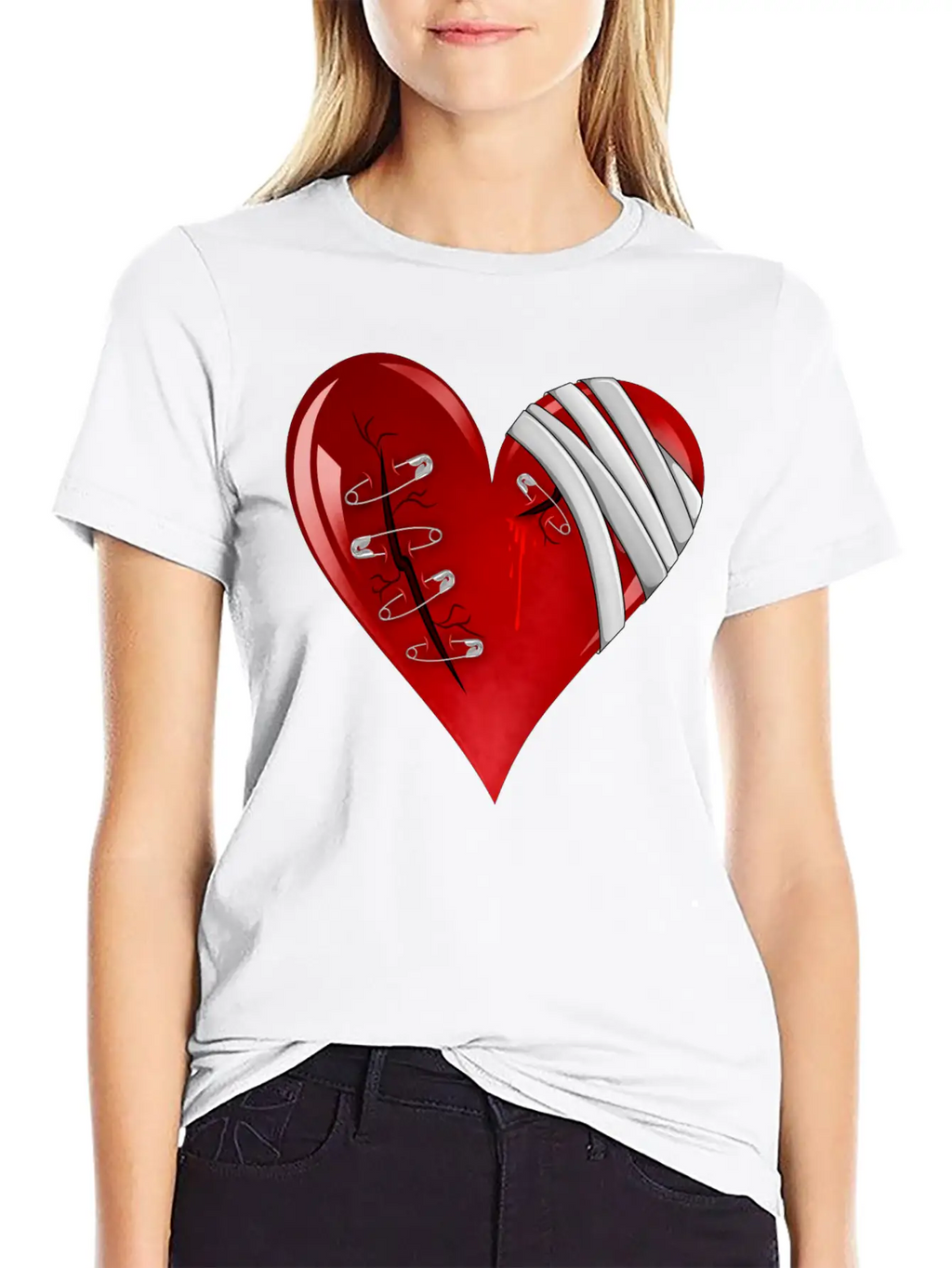 Bleeding Cut Open Broken Heart Valentine Unisex Short Sleeve Soft Cotton T-Shirt – Casual Everyday Wear