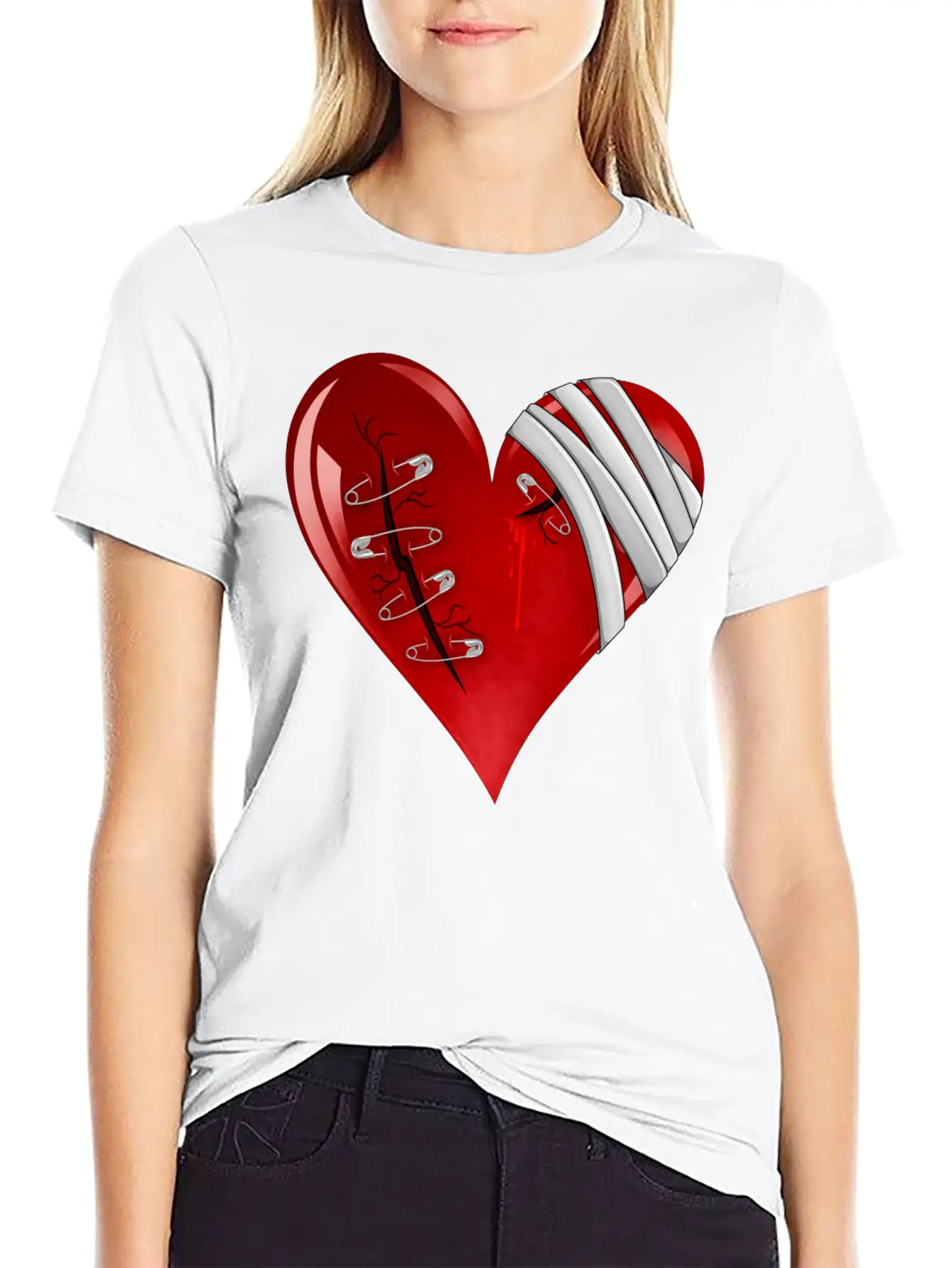 Bleeding Cut Open Broken Heart Valentine Unisex Short Sleeve Soft Cotton T-Shirt – Casual Everyday Wear