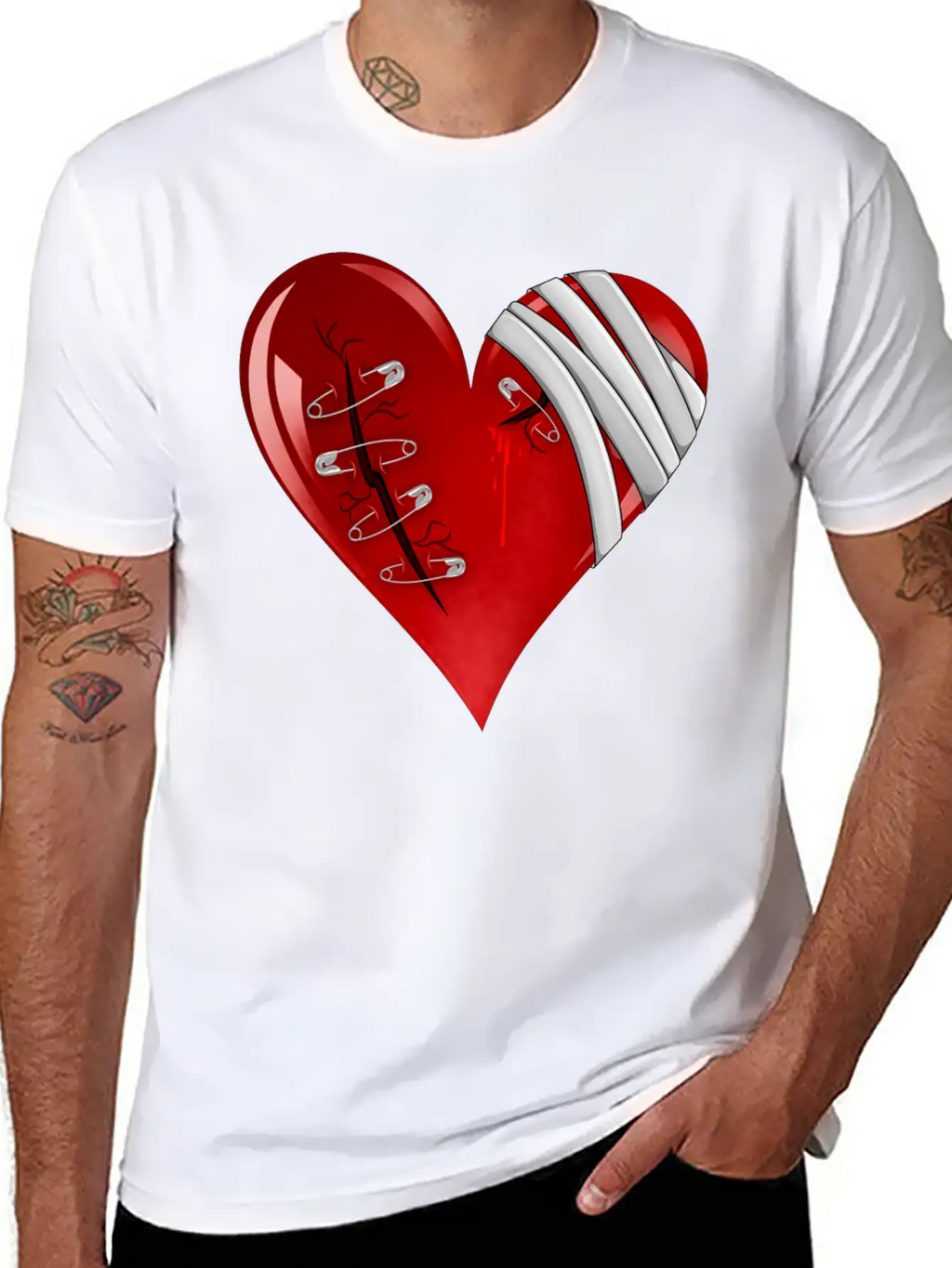 Bleeding Cut Open Broken Heart Valentine Unisex Short Sleeve Soft Cotton T-Shirt – Casual Everyday Wear
