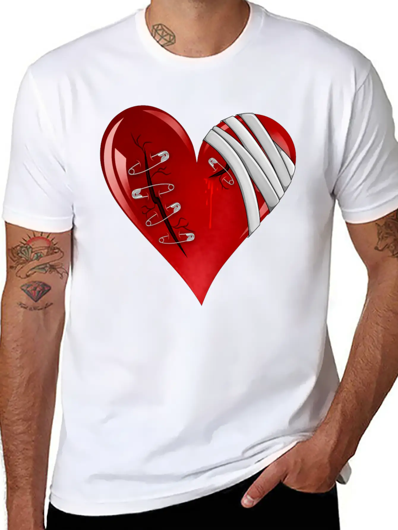 Bleeding Cut Open Broken Heart Valentine Unisex Short Sleeve Soft Cotton T-Shirt – Casual Everyday Wear