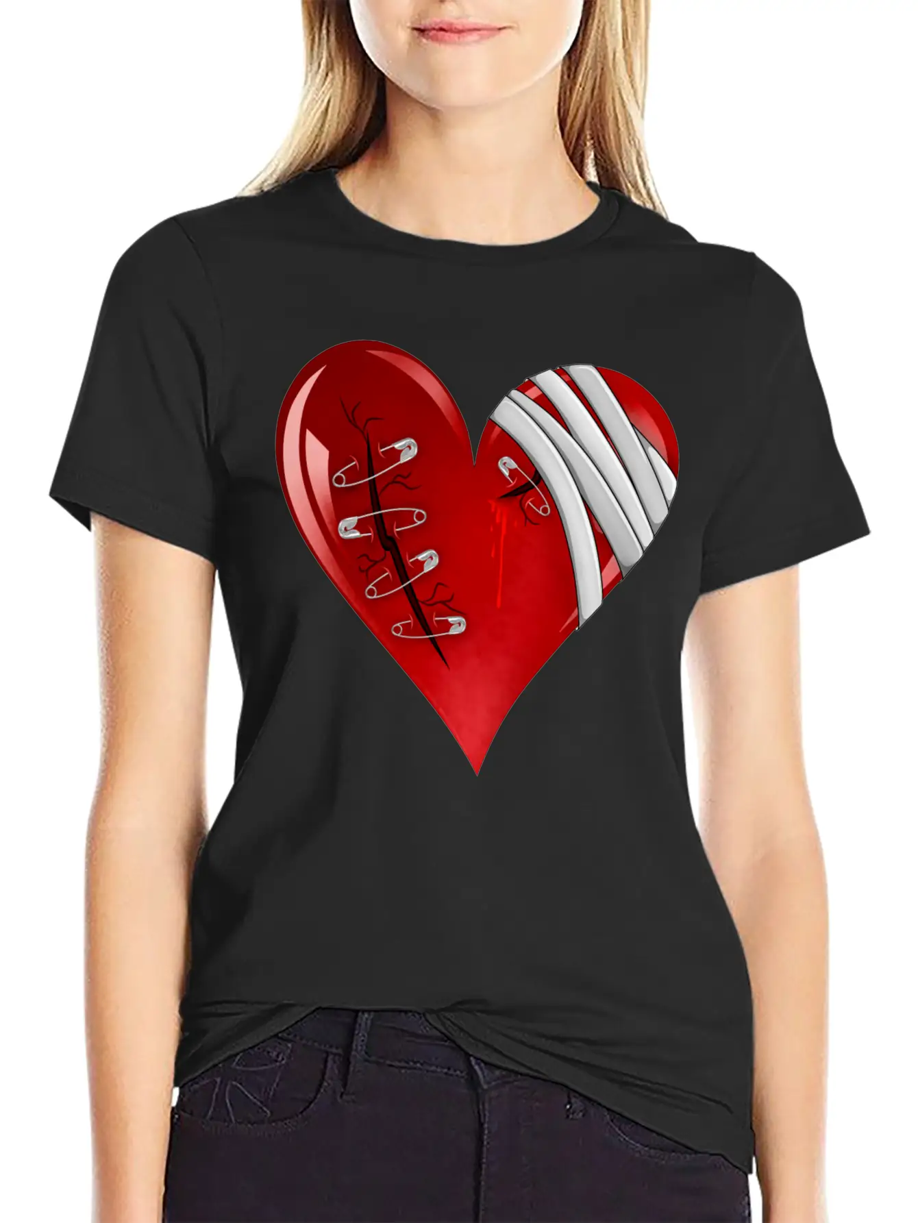 Bleeding Cut Open Broken Heart Valentine Unisex Short Sleeve Soft Cotton T-Shirt – Casual Everyday Wear