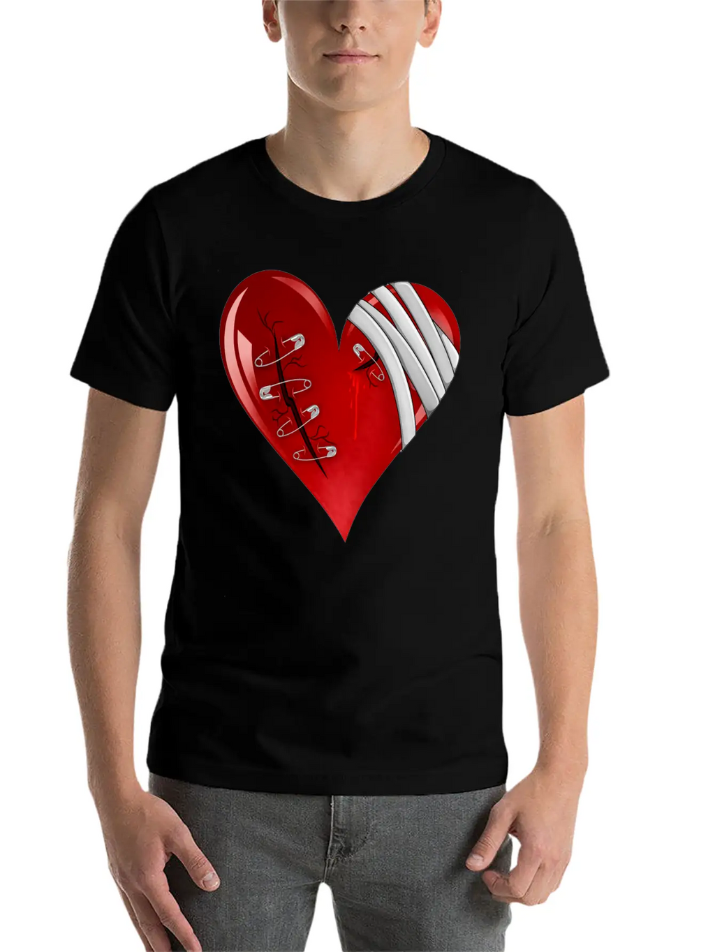 Bleeding Cut Open Broken Heart Valentine Unisex Short Sleeve Soft Cotton T-Shirt – Casual Everyday Wear