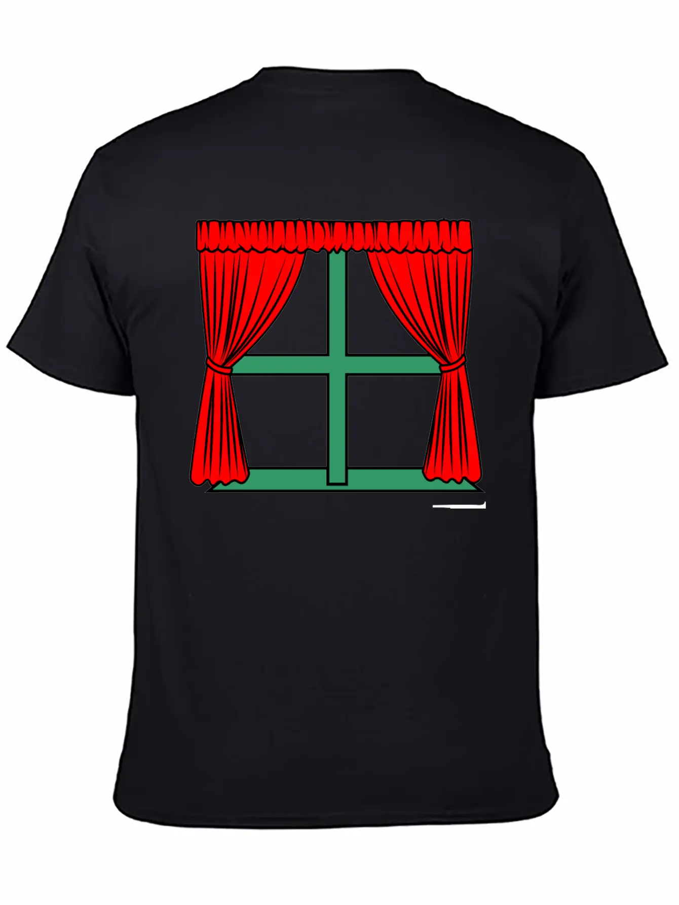 Blinds Red Curtains Green Window Frame Stylish Everyday T-Shirt – Unisex Basic Cotton Tee