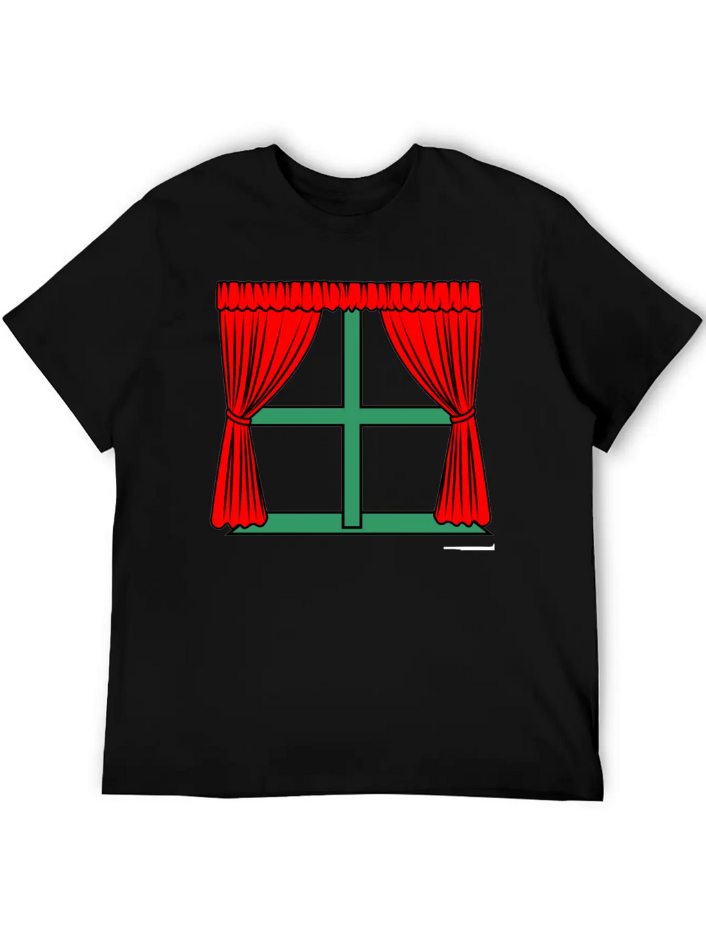 Blinds Red Curtains Green Window Frame Stylish Everyday T-Shirt – Unisex Basic Cotton Tee