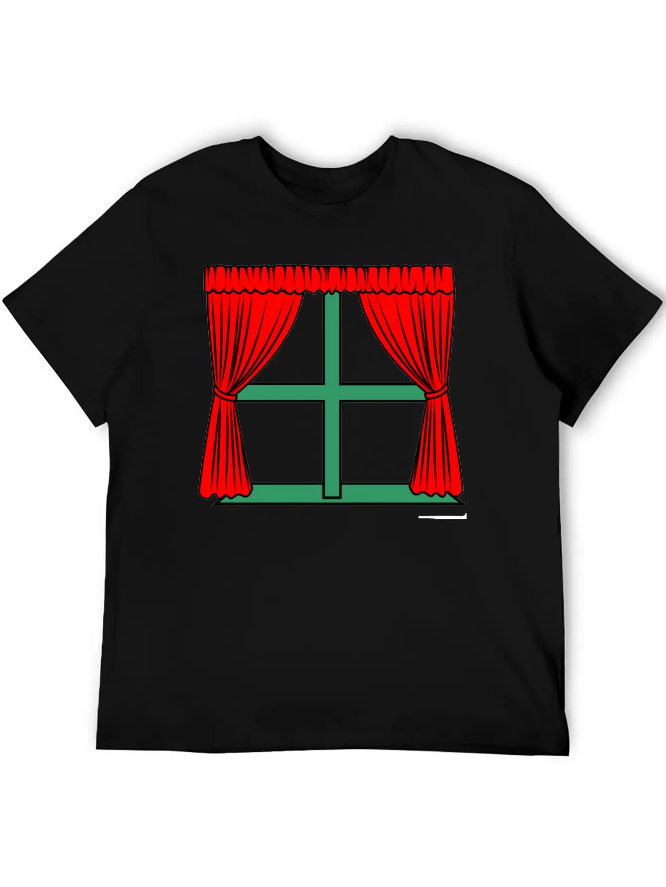 Blinds Red Curtains Green Window Frame Stylish Everyday T-Shirt – Unisex Basic Cotton Tee