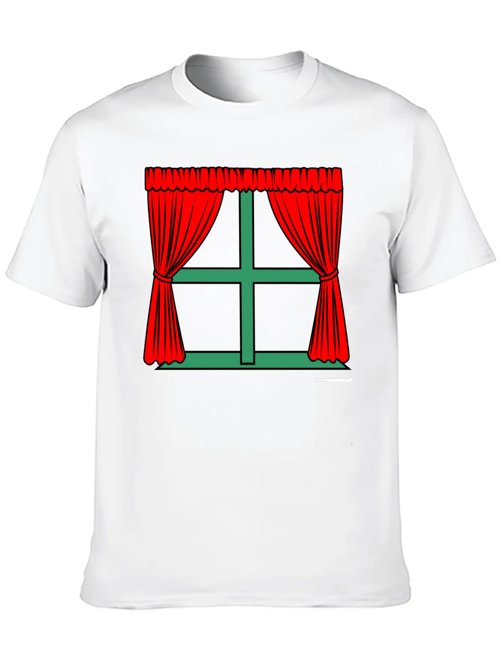 Blinds Red Curtains Green Window Frame Stylish Everyday T-Shirt – Unisex Basic Cotton Tee