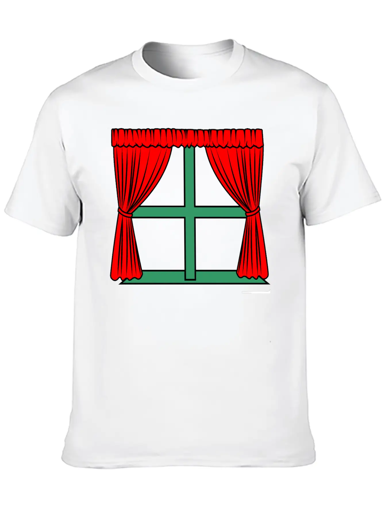 Blinds Red Curtains Green Window Frame Stylish Everyday T-Shirt – Unisex Basic Cotton Tee