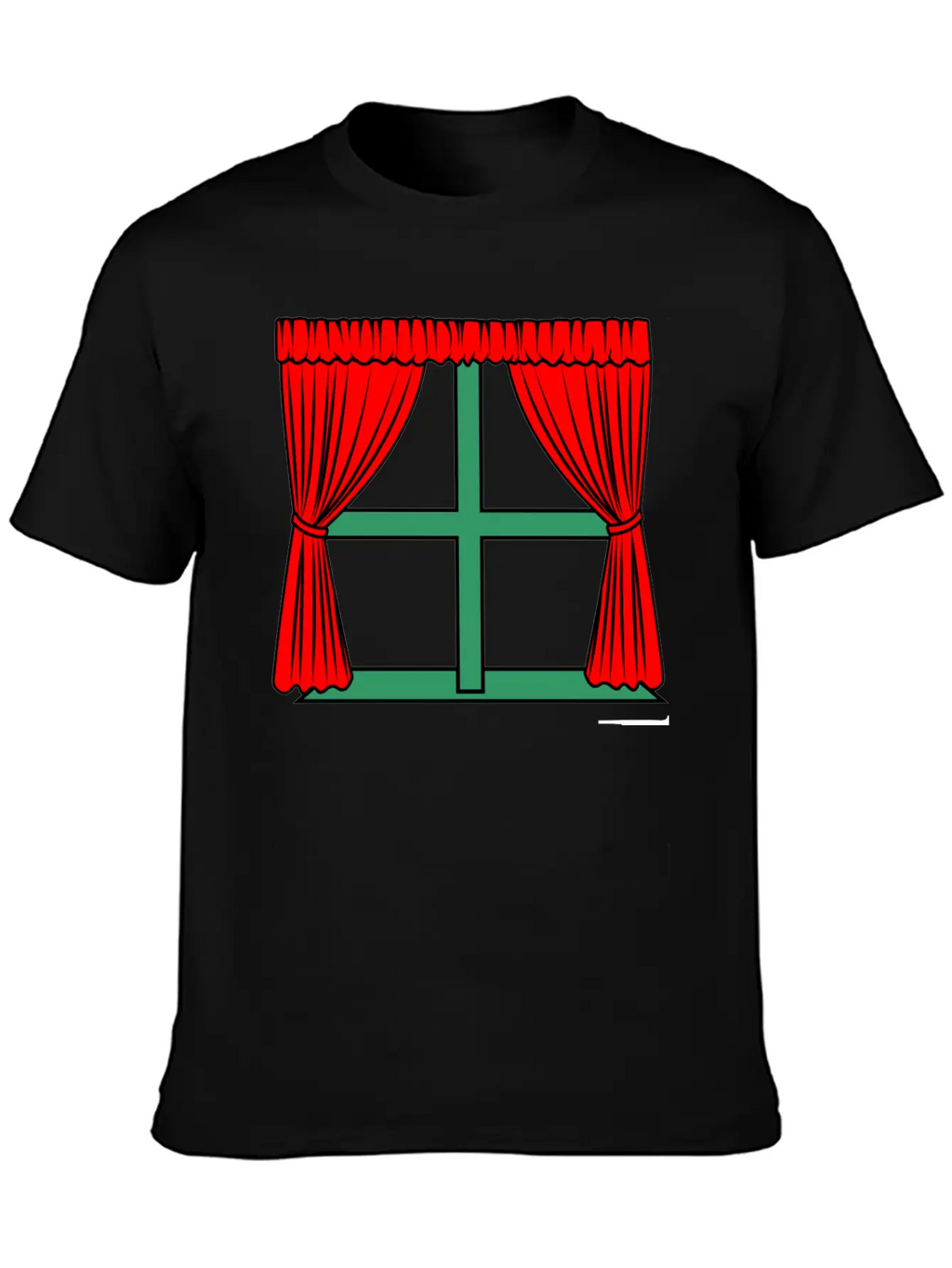 Blinds Red Curtains Green Window Frame Stylish Everyday T-Shirt – Unisex Basic Cotton Tee