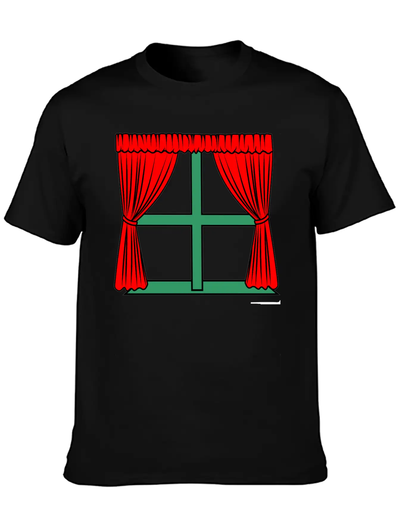 Blinds Red Curtains Green Window Frame Stylish Everyday T-Shirt – Unisex Basic Cotton Tee