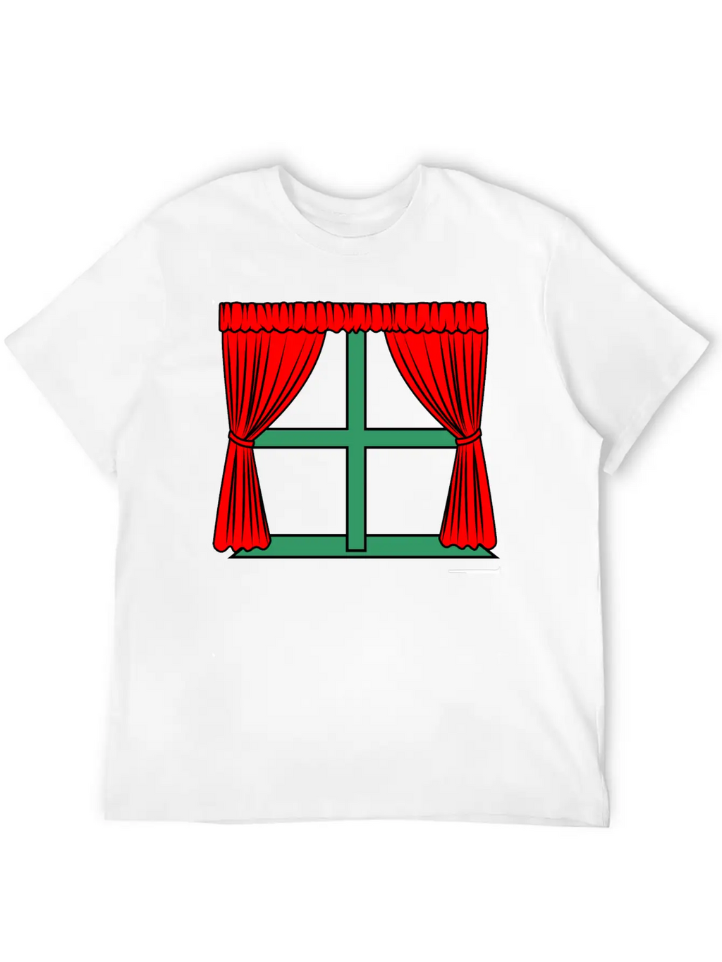 Blinds Red Curtains Green Window Frame Stylish Everyday T-Shirt – Unisex Basic Cotton Tee