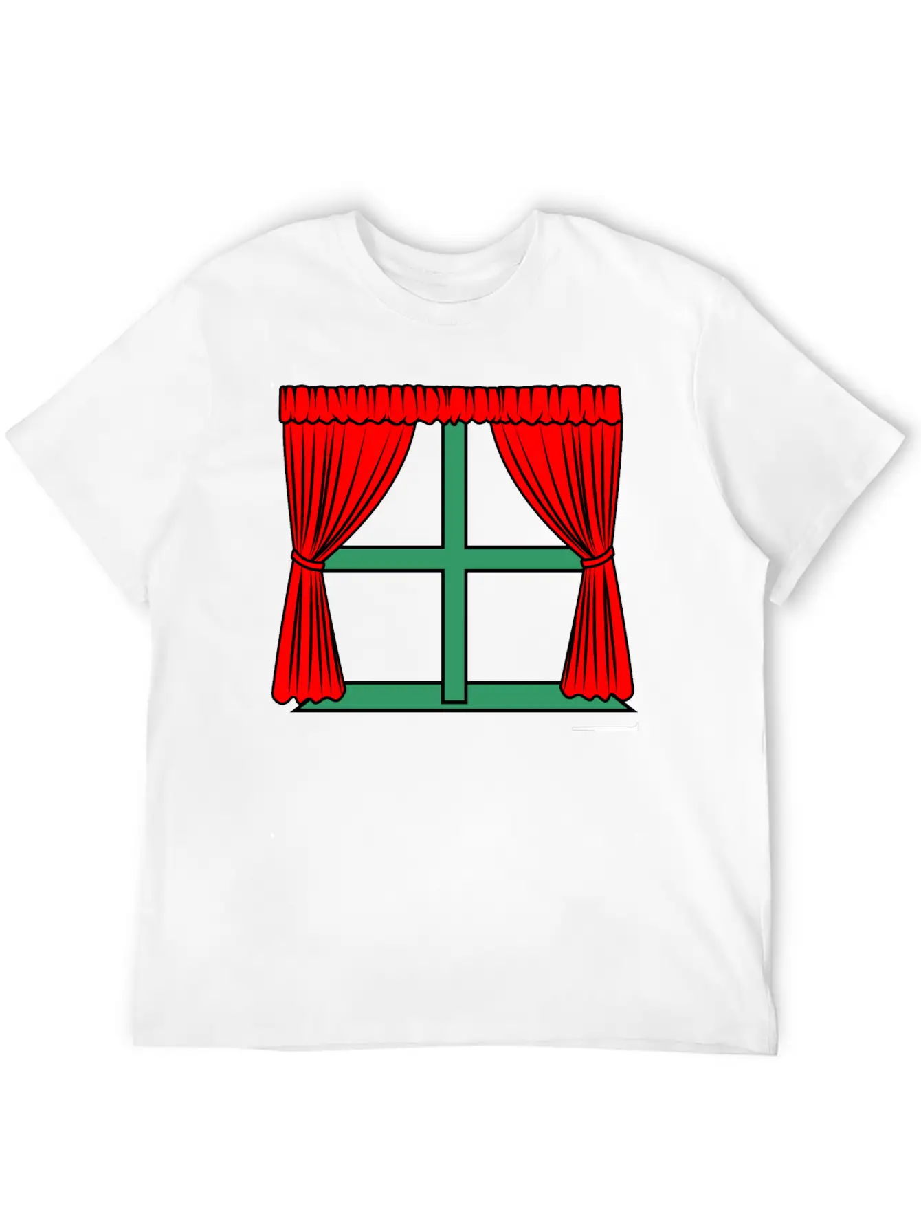 Blinds Red Curtains Green Window Frame Stylish Everyday T-Shirt – Unisex Basic Cotton Tee