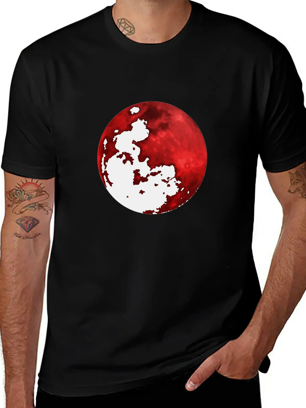 Blood Moon - Space - Graphic Realistic Unisex Short Sleeve Soft Cotton T-Shirt – Casual Everyday Wear