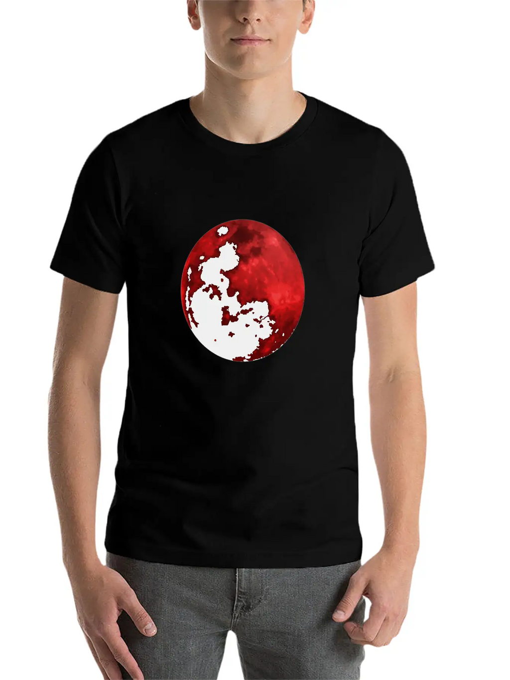 Blood Moon - Space - Graphic Realistic Unisex Short Sleeve Soft Cotton T-Shirt – Casual Everyday Wear