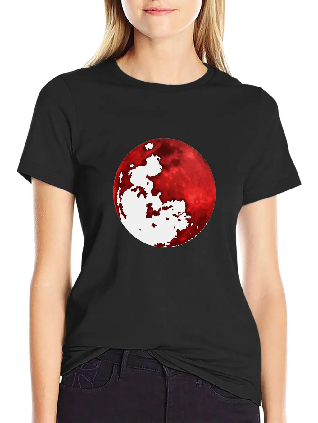Blood Moon - Space - Graphic Realistic Unisex Short Sleeve Soft Cotton T-Shirt – Casual Everyday Wear