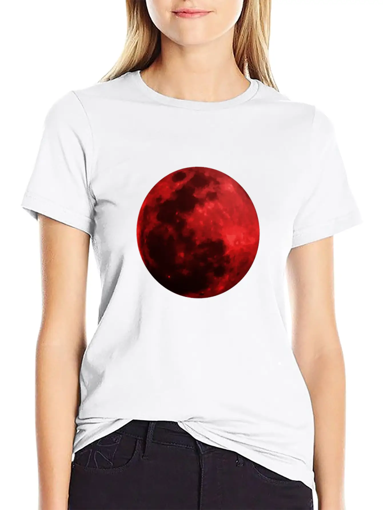Blood Moon - Space - Graphic Realistic Unisex Short Sleeve Soft Cotton T-Shirt – Casual Everyday Wear