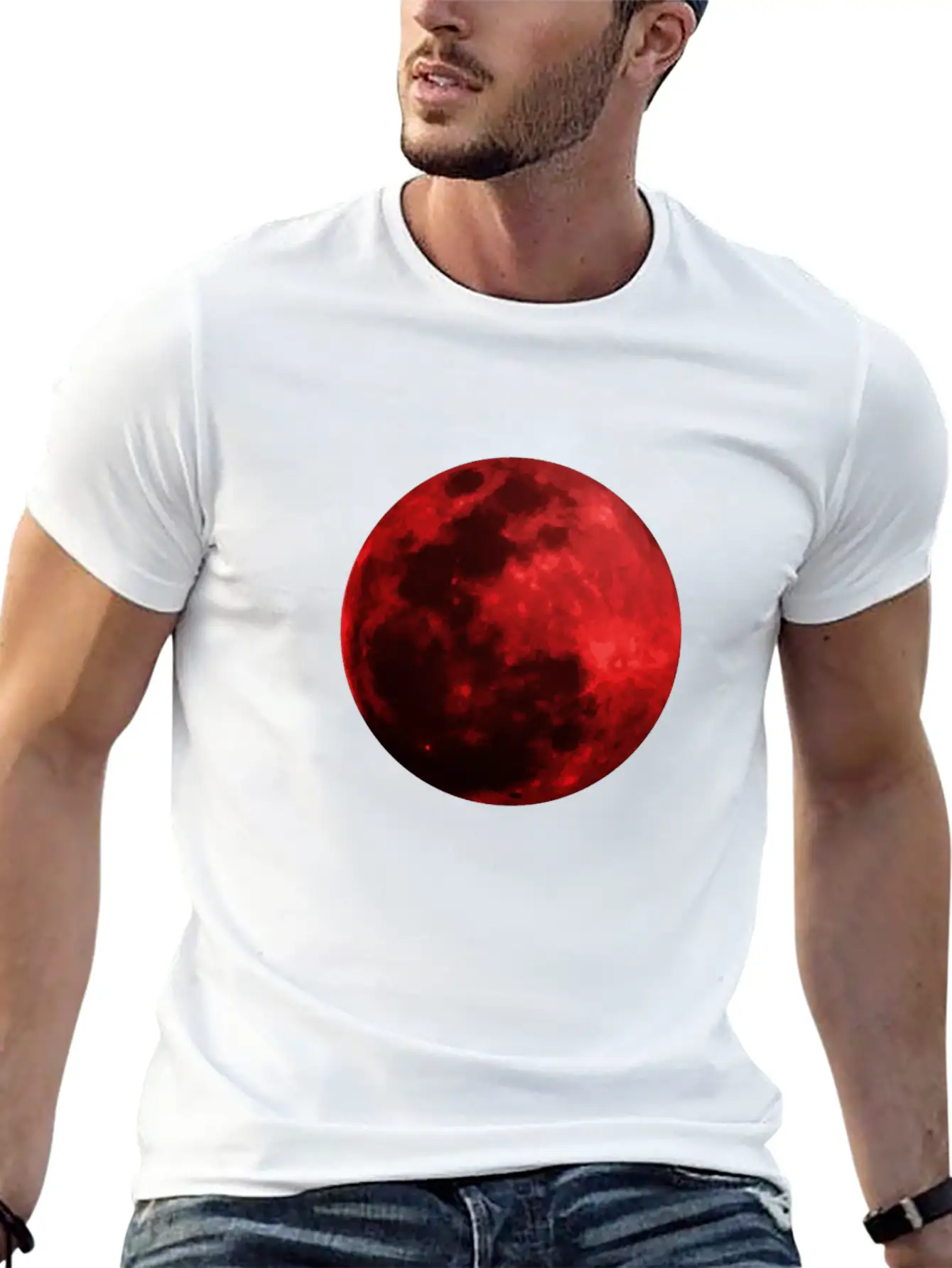 Blood Moon - Space - Graphic Realistic Unisex Short Sleeve Soft Cotton T-Shirt – Casual Everyday Wear