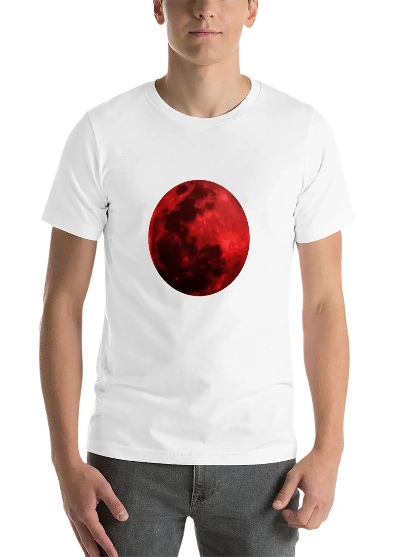 Blood Moon - Space - Graphic Realistic Unisex Short Sleeve Soft Cotton T-Shirt – Casual Everyday Wear