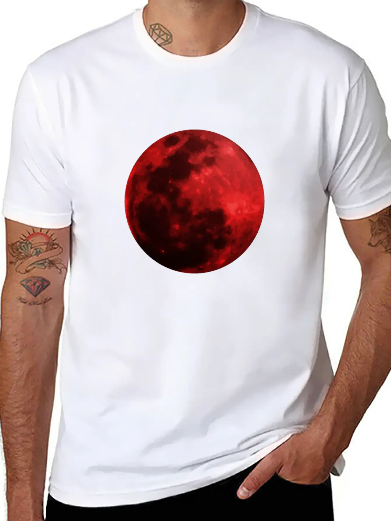 Blood Moon - Space - Graphic Realistic Unisex Short Sleeve Soft Cotton T-Shirt – Casual Everyday Wear