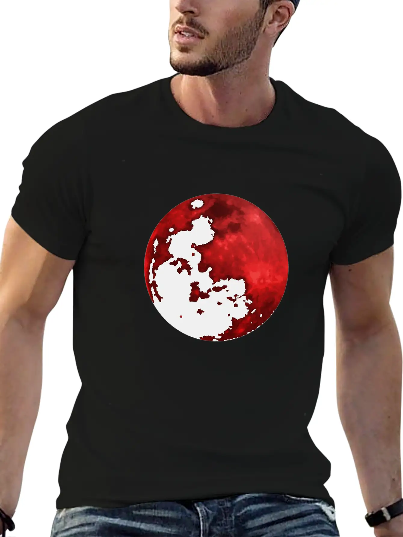 Blood Moon - Space - Graphic Realistic Unisex Short Sleeve Soft Cotton T-Shirt – Casual Everyday Wear
