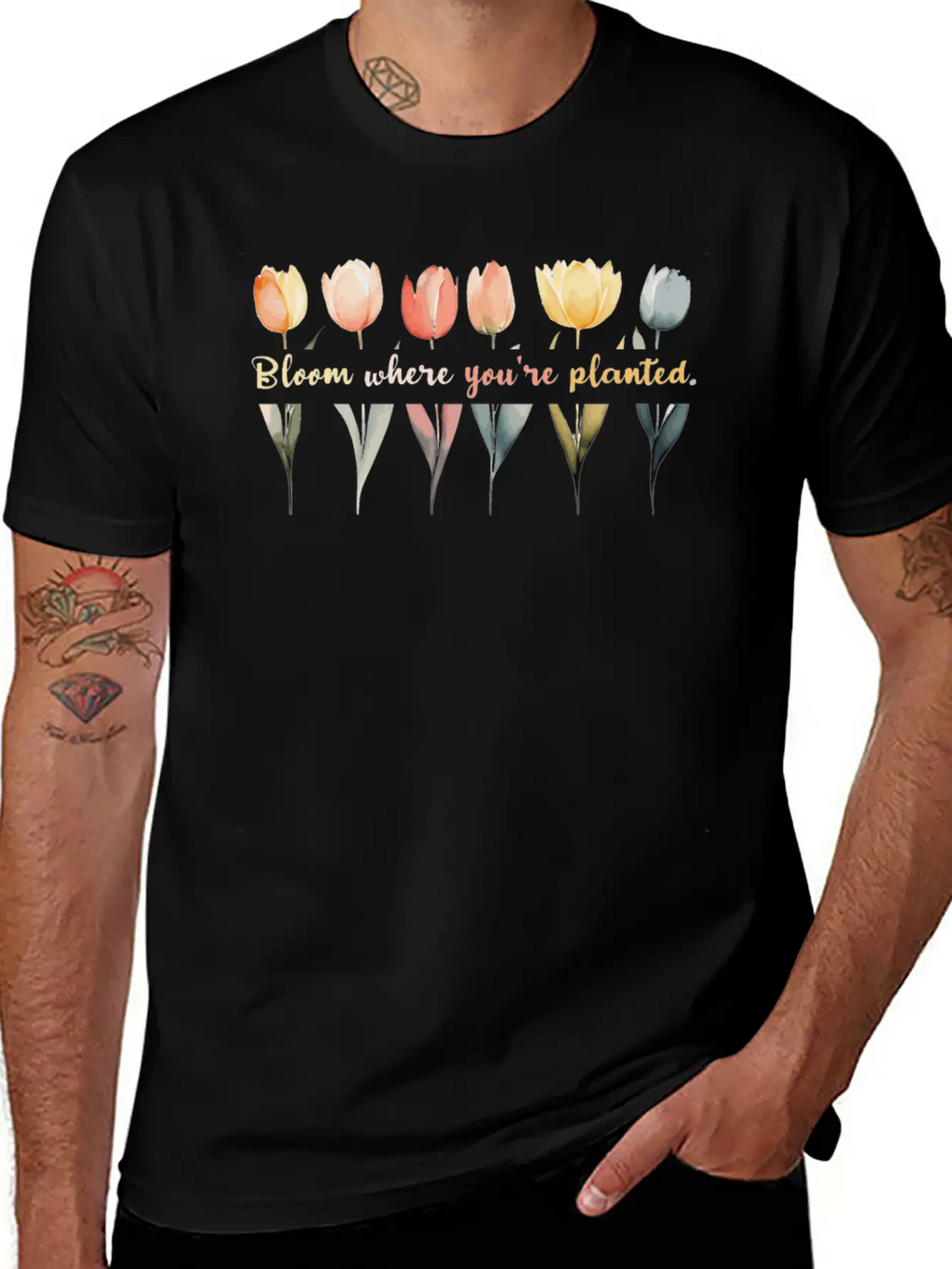 Bloom Where You're Planted Tulips Floral And Plant Essential Cotton Tee For Daily Outfits – Unisex Style
