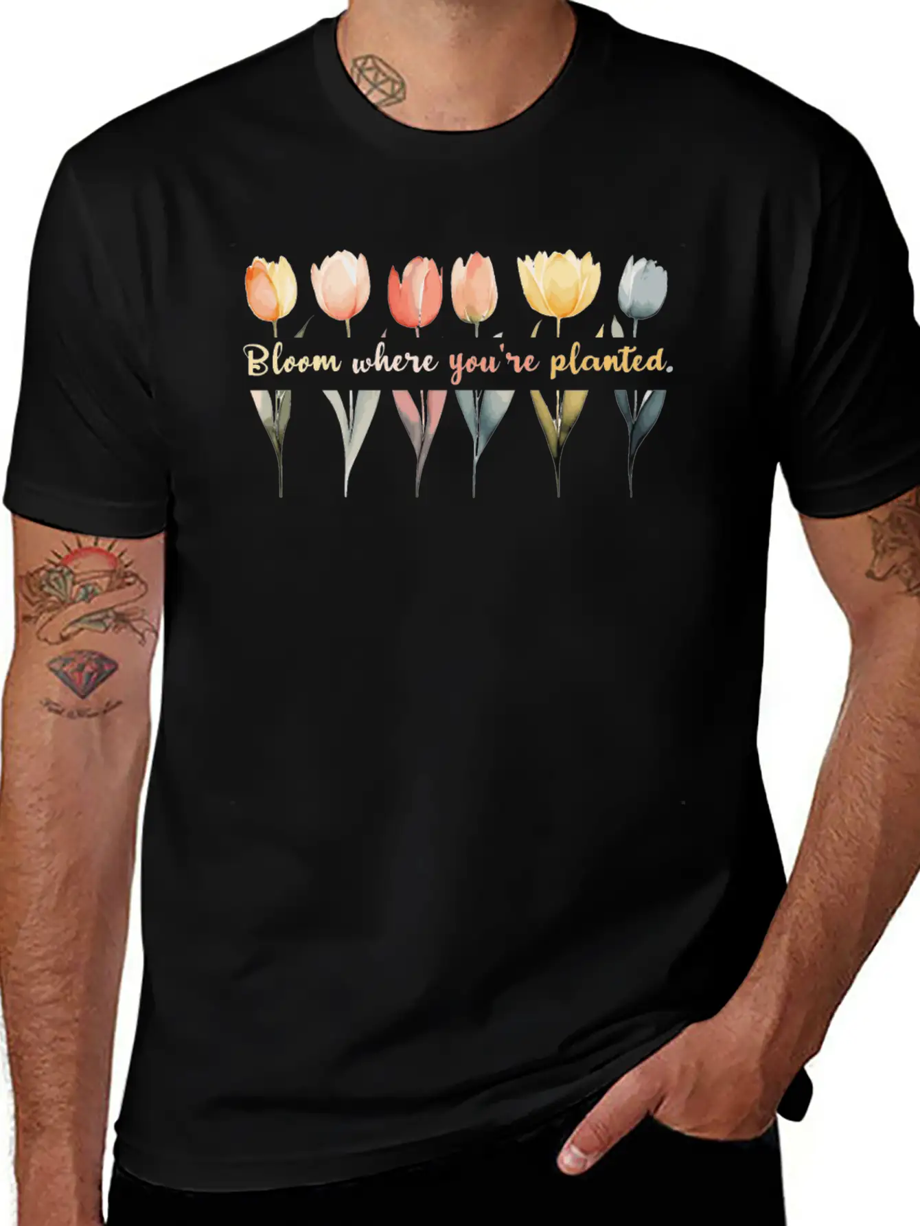 Bloom Where You're Planted Tulips Floral And Plant Essential Cotton Tee For Daily Outfits – Unisex Style