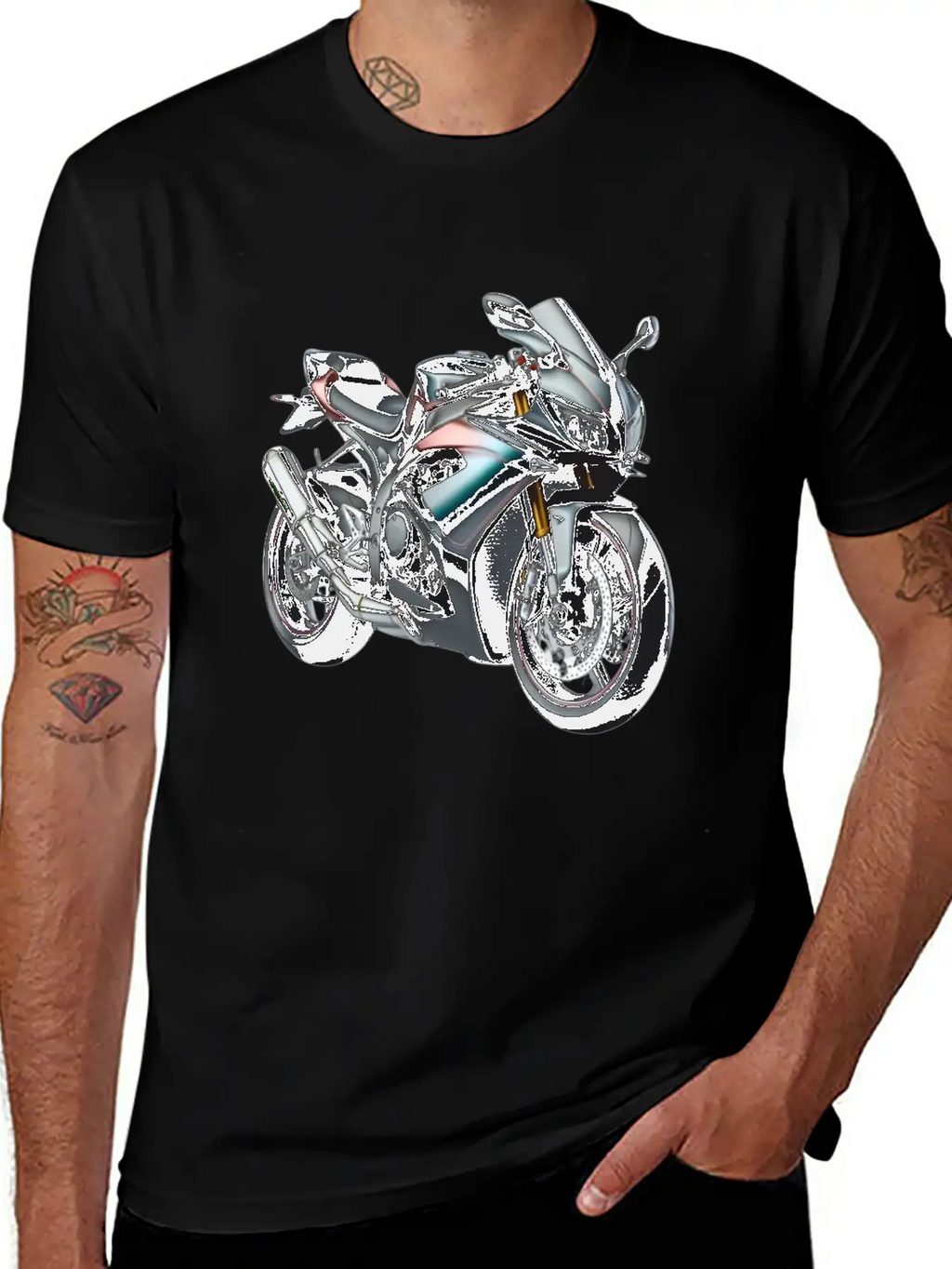 Blue And Bronze Motorcycle Casual Graphic T-Shirt – Simple And Comfortable Daily Wear