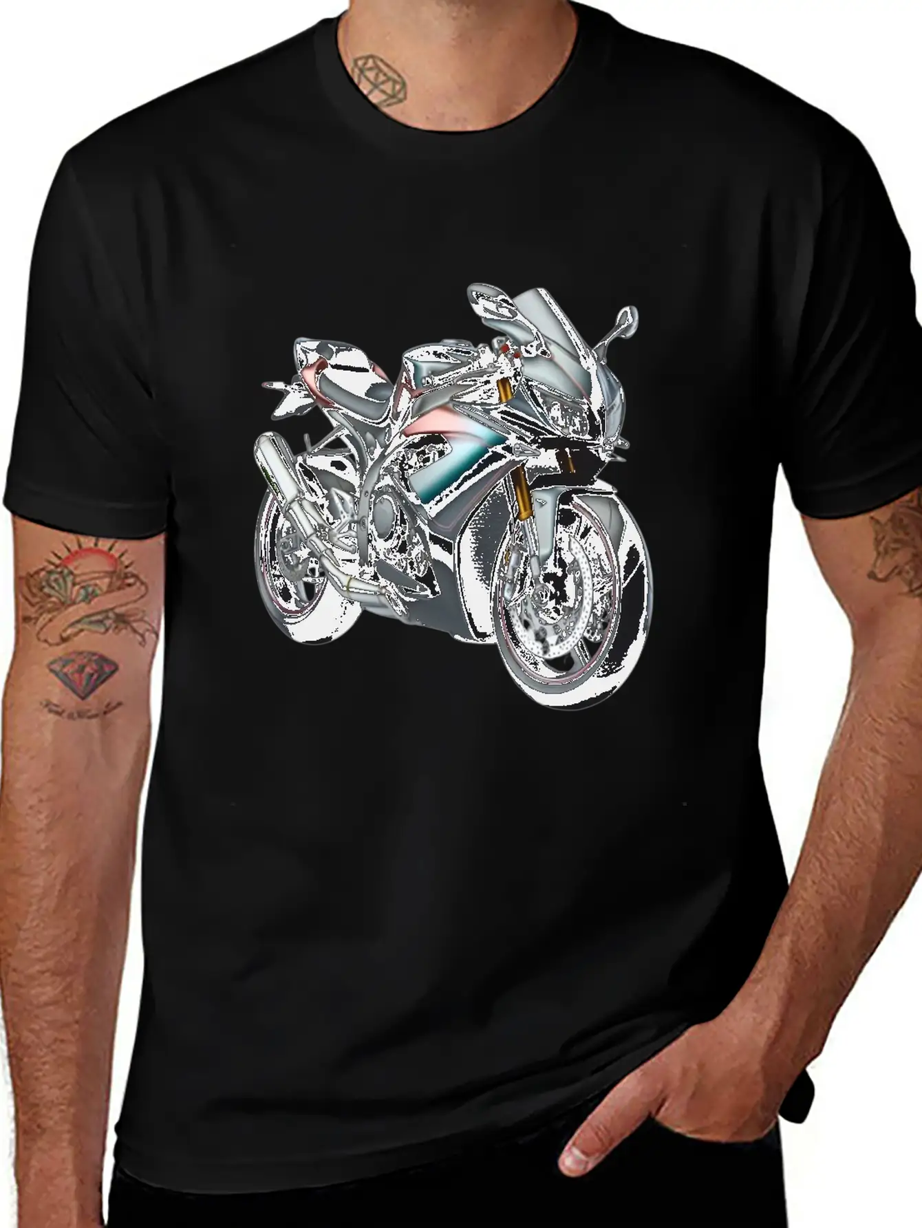 Blue And Bronze Motorcycle Casual Graphic T-Shirt – Simple And Comfortable Daily Wear