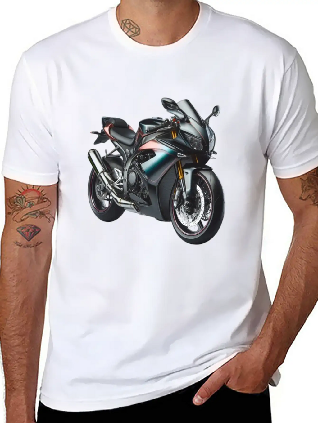 Blue And Bronze Motorcycle Casual Graphic T-Shirt – Simple And Comfortable Daily Wear