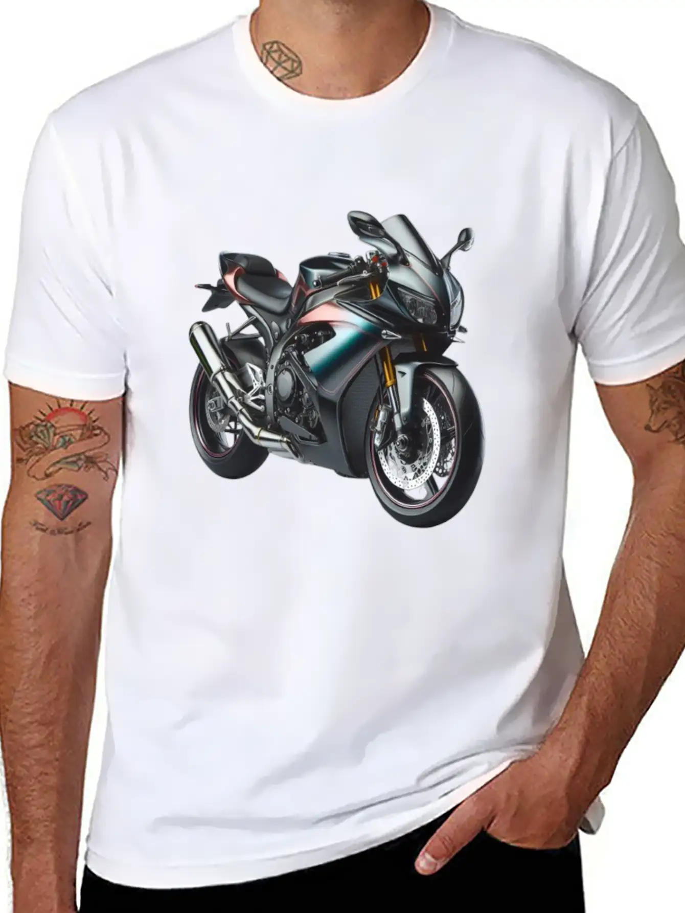 Blue And Bronze Motorcycle Casual Graphic T-Shirt – Simple And Comfortable Daily Wear