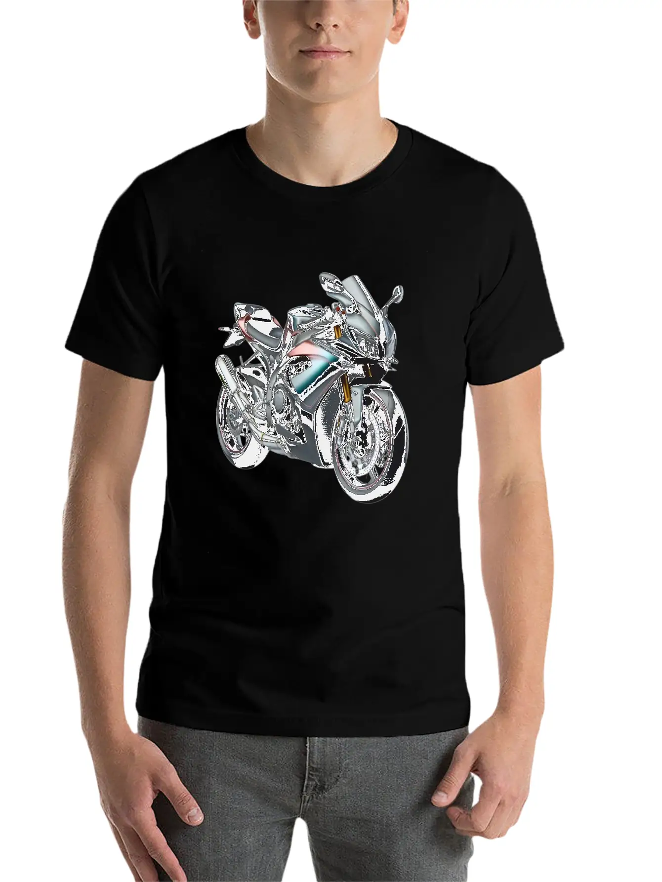 Blue And Bronze Motorcycle Casual Graphic T-Shirt – Simple And Comfortable Daily Wear