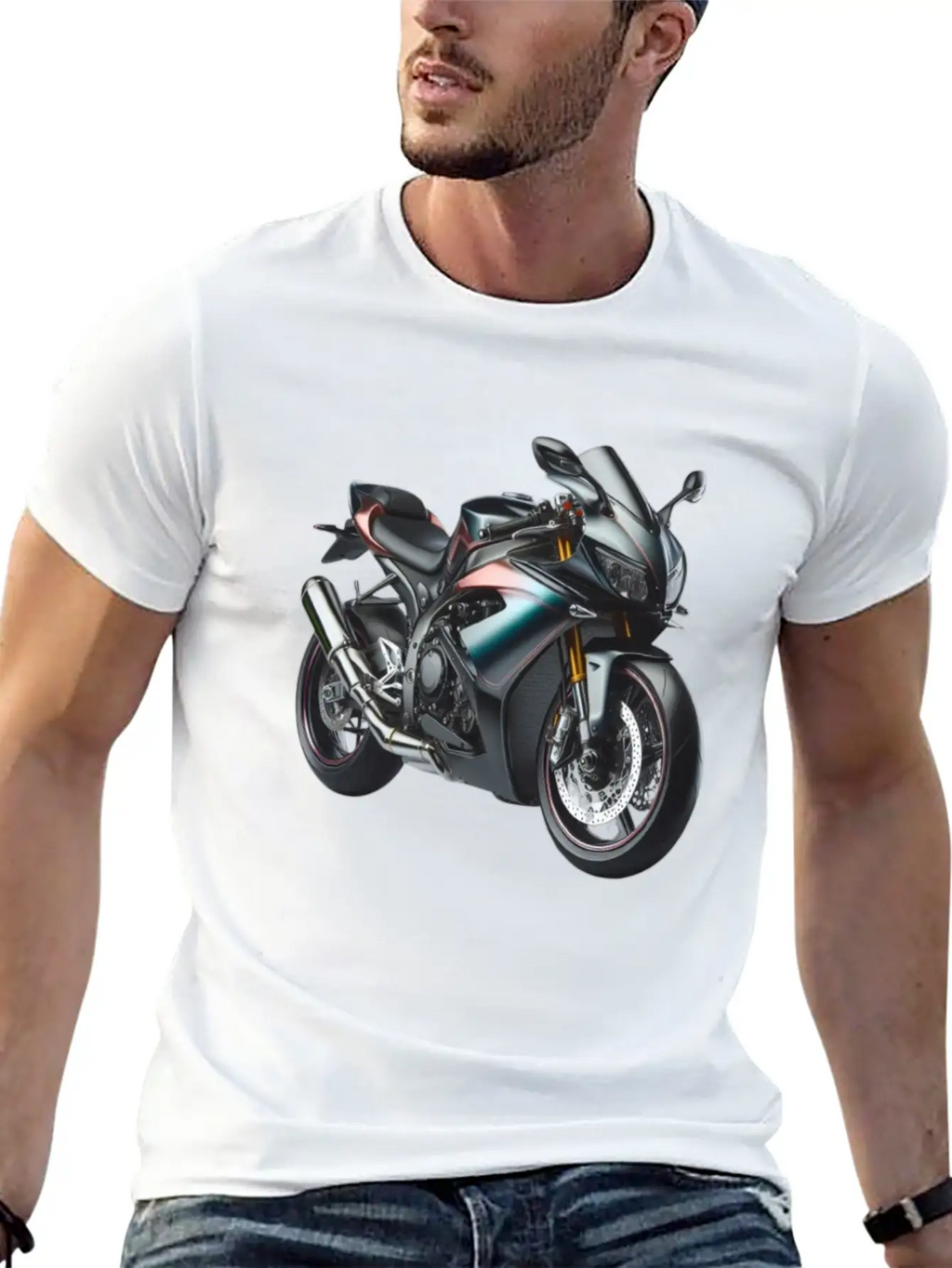 Blue And Bronze Motorcycle Casual Graphic T-Shirt – Simple And Comfortable Daily Wear