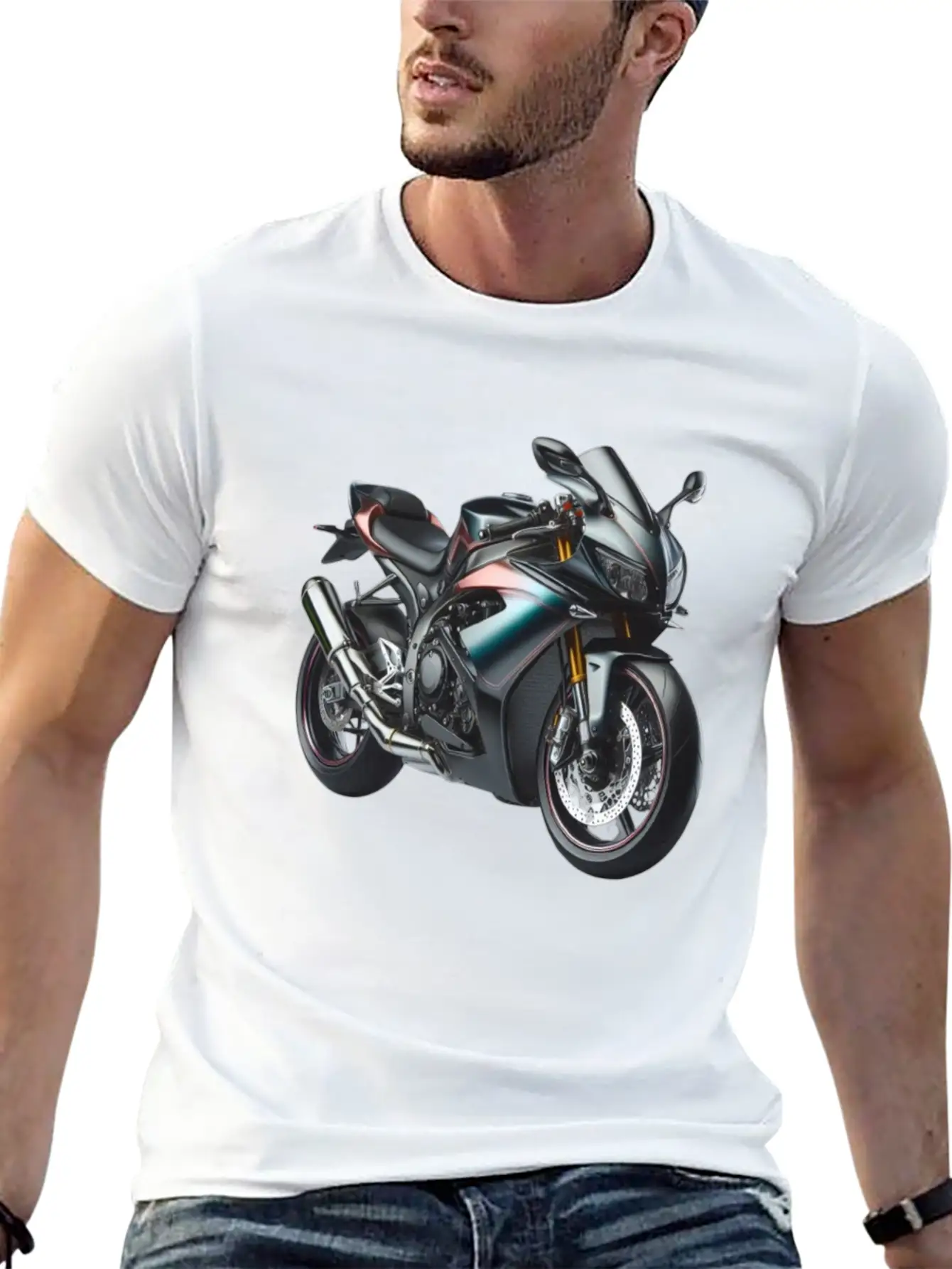 Blue And Bronze Motorcycle Casual Graphic T-Shirt – Simple And Comfortable Daily Wear