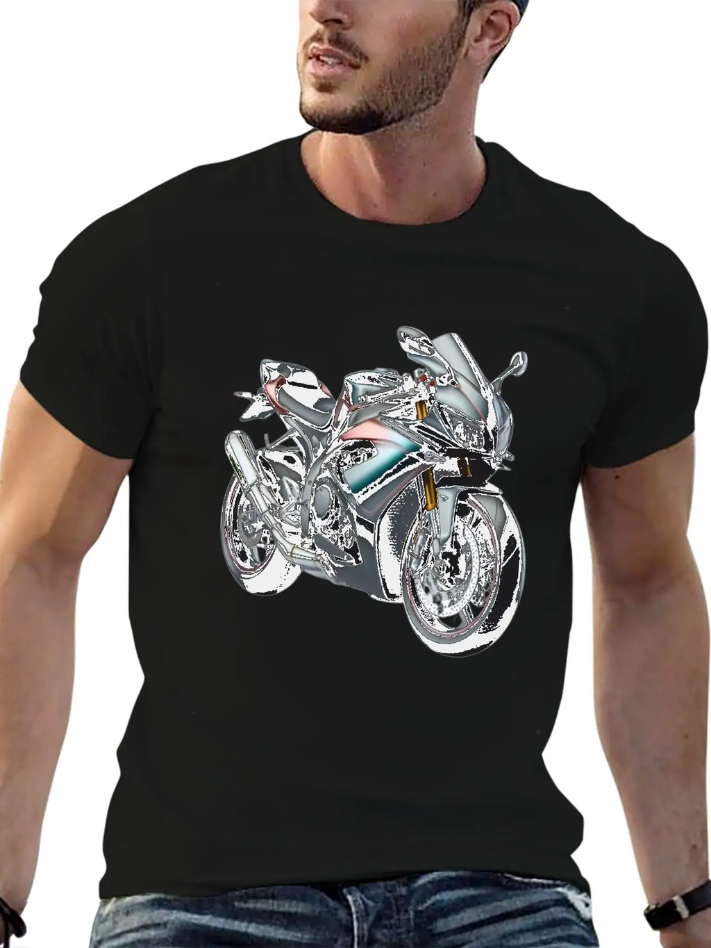 Blue And Bronze Motorcycle Casual Graphic T-Shirt – Simple And Comfortable Daily Wear