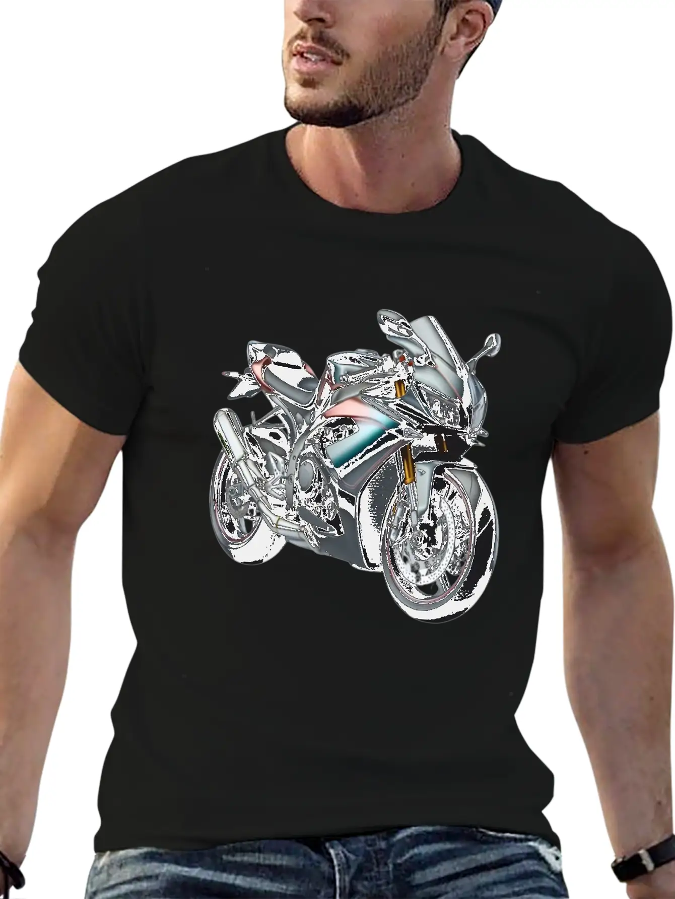 Blue And Bronze Motorcycle Casual Graphic T-Shirt – Simple And Comfortable Daily Wear