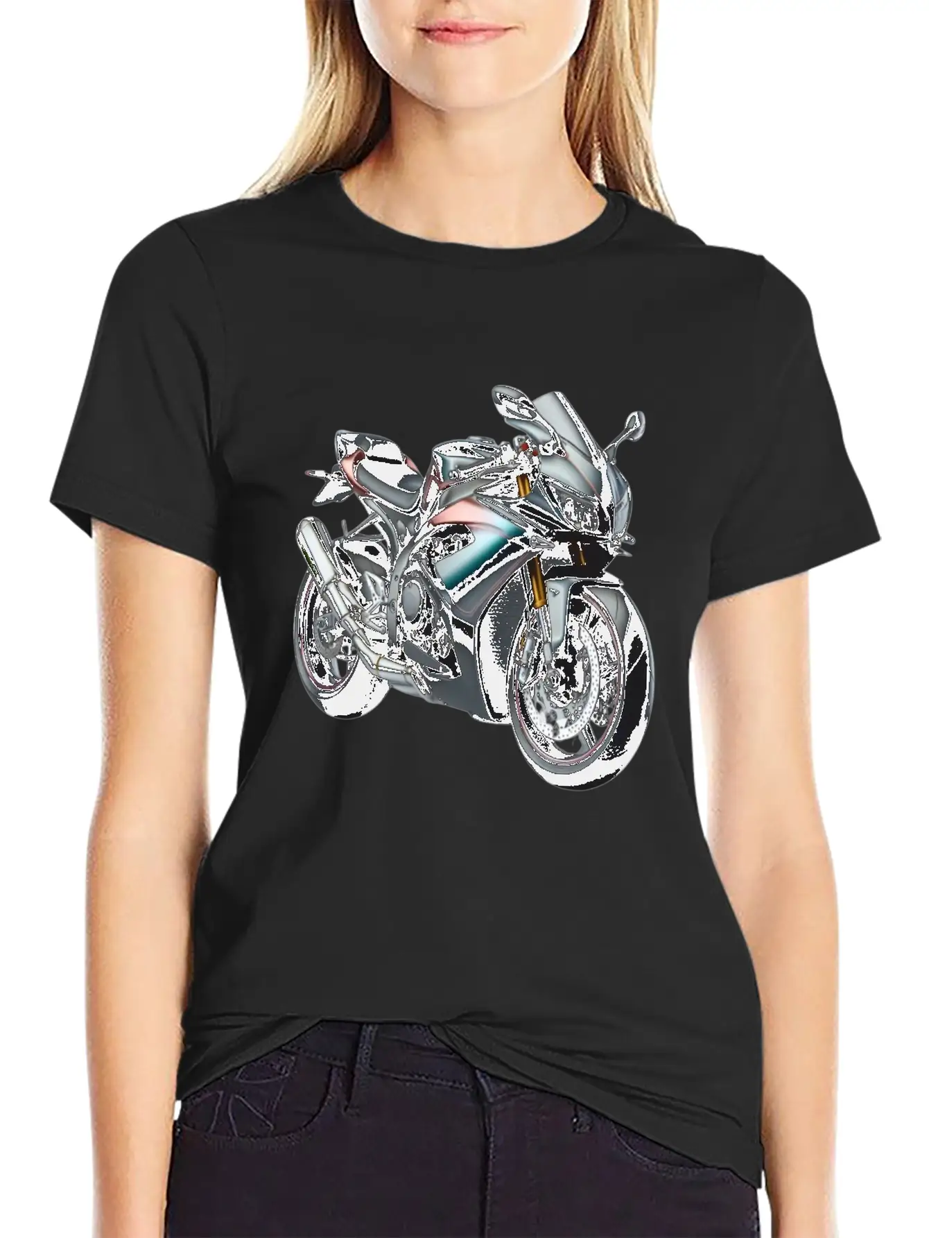 Blue And Bronze Motorcycle Casual Graphic T-Shirt – Simple And Comfortable Daily Wear