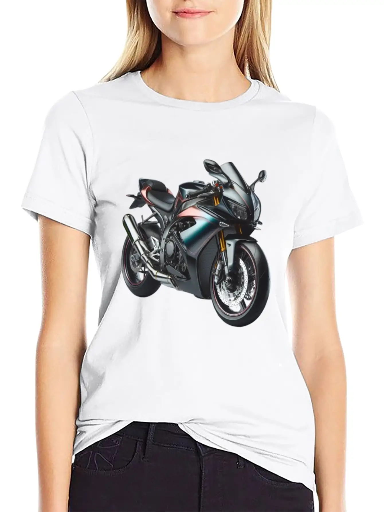 Blue And Bronze Motorcycle Casual Graphic T-Shirt – Simple And Comfortable Daily Wear
