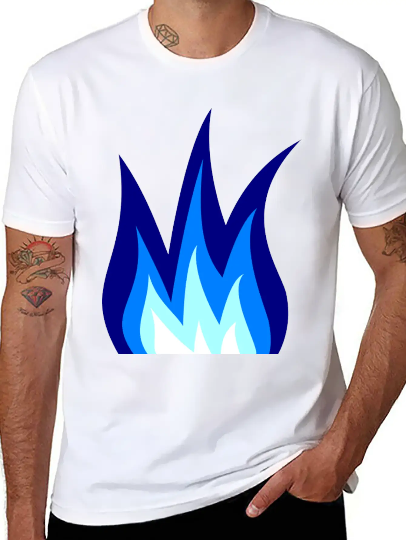Blue Flames Fire Essential Cotton Tee For Daily Outfits – Unisex Style